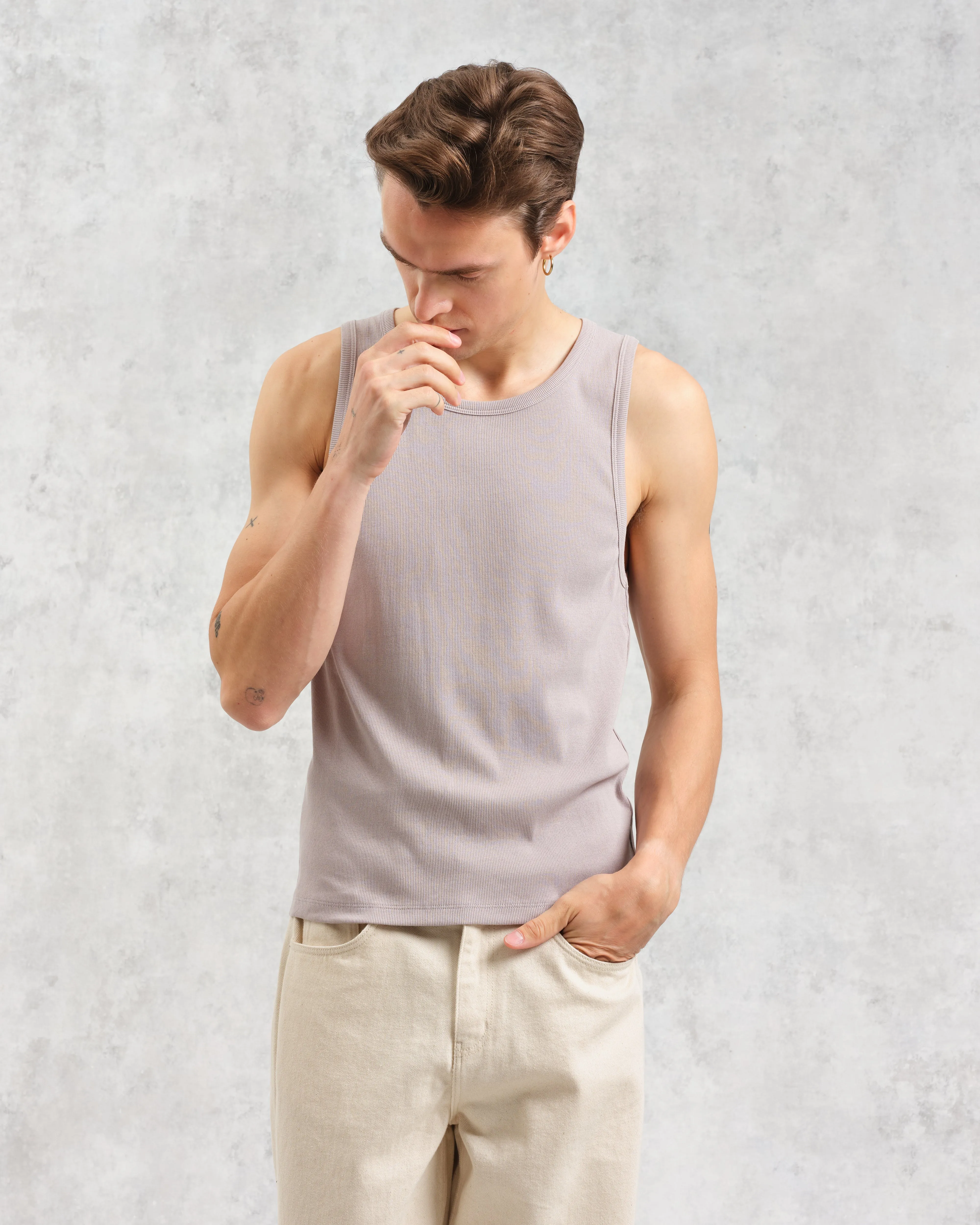 Montague - Taupe Grey Ribbed Organic Cotton Vest sold by Wax London product image thumbnail 2