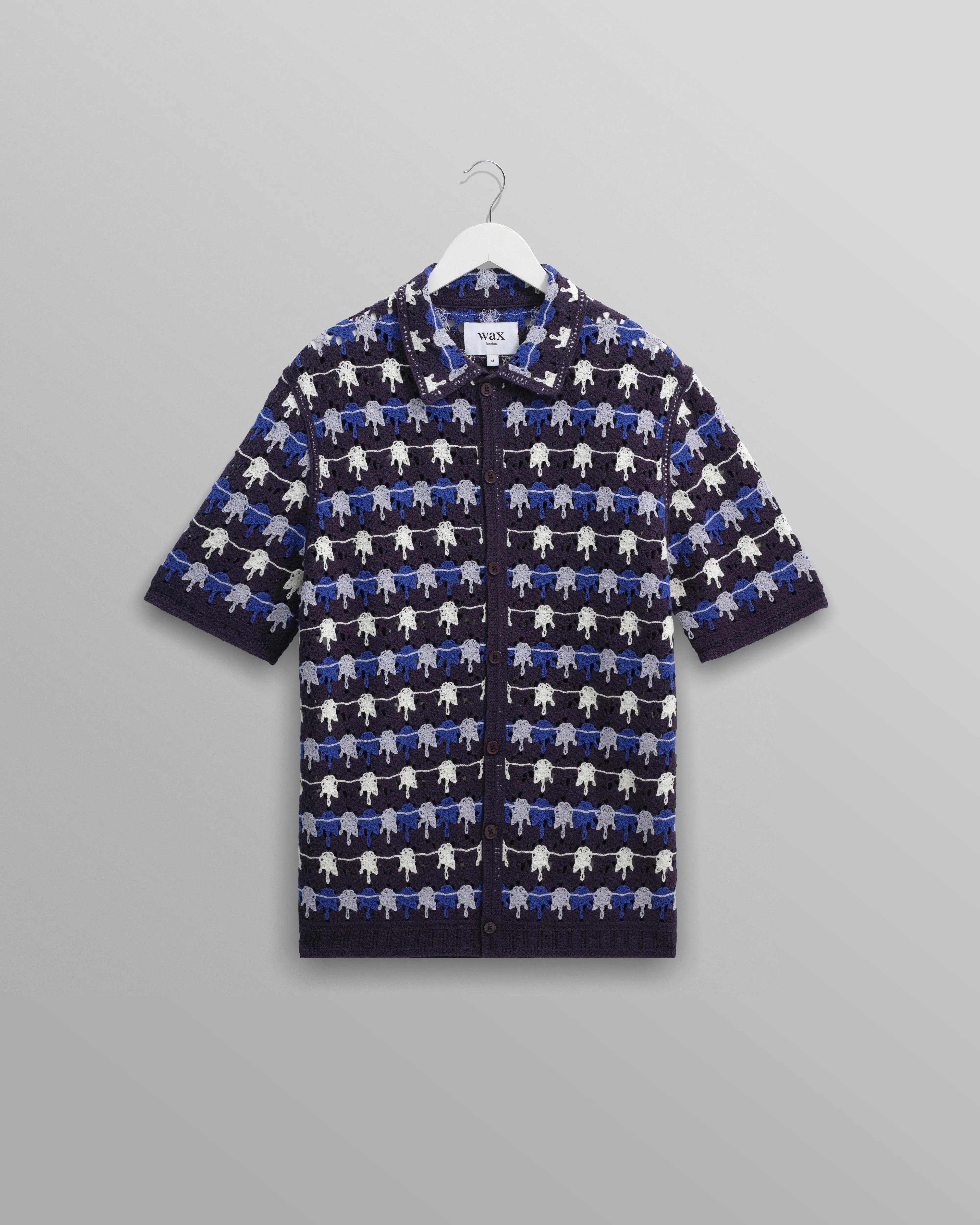 Porto - Navy Splash Crochet Knitted Polo Shirt sold by Wax London