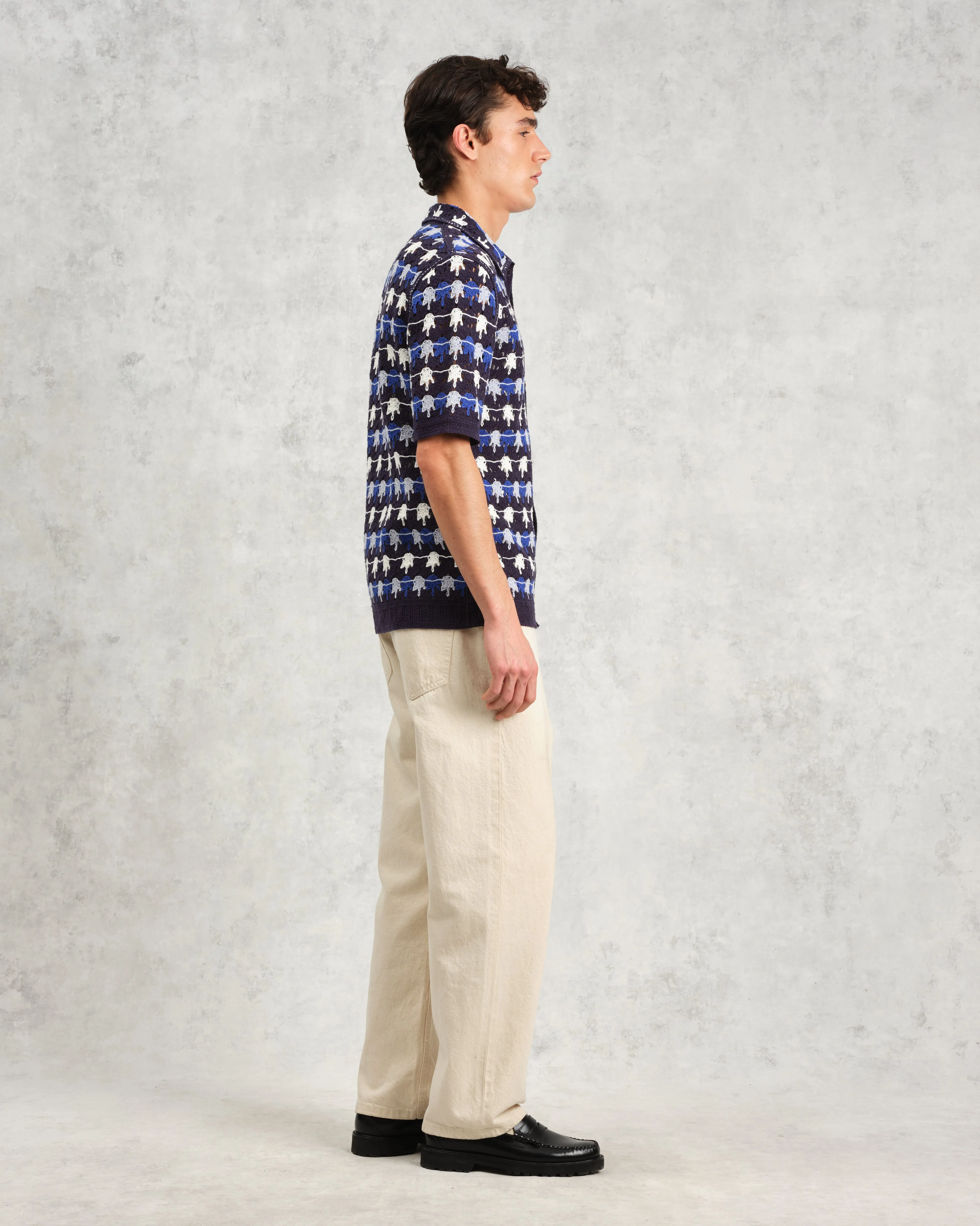 Porto - Navy Splash Crochet Knitted Polo Shirt sold by Wax London product image thumbnail 5