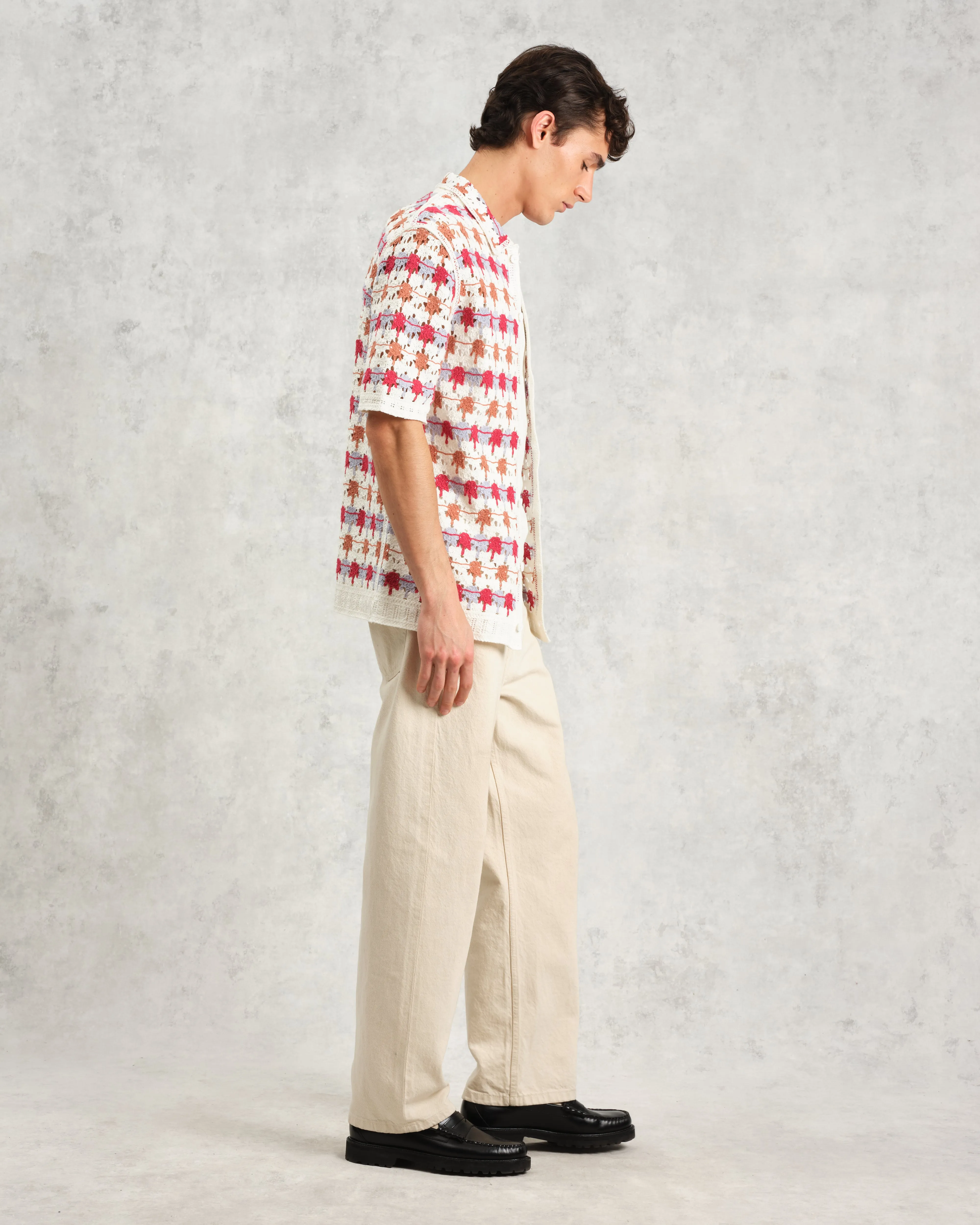 Porto - Ecru And Multicolour Splash Crochet Knitted Polo Shirt sold by Wax London product image thumbnail 5