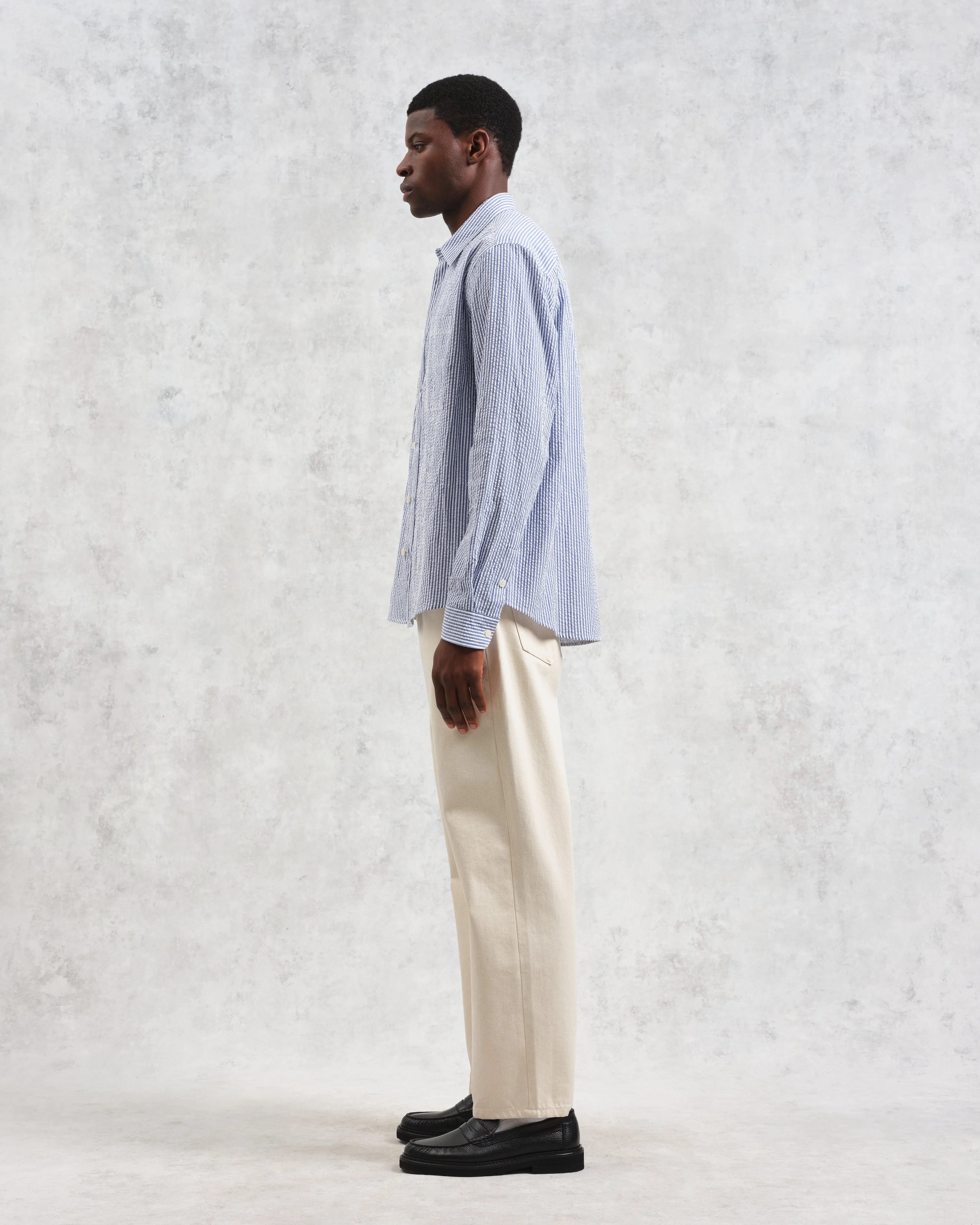 Rove - Blue Striped Cotton-Seersucker Shirt sold by Wax London product image thumbnail 5