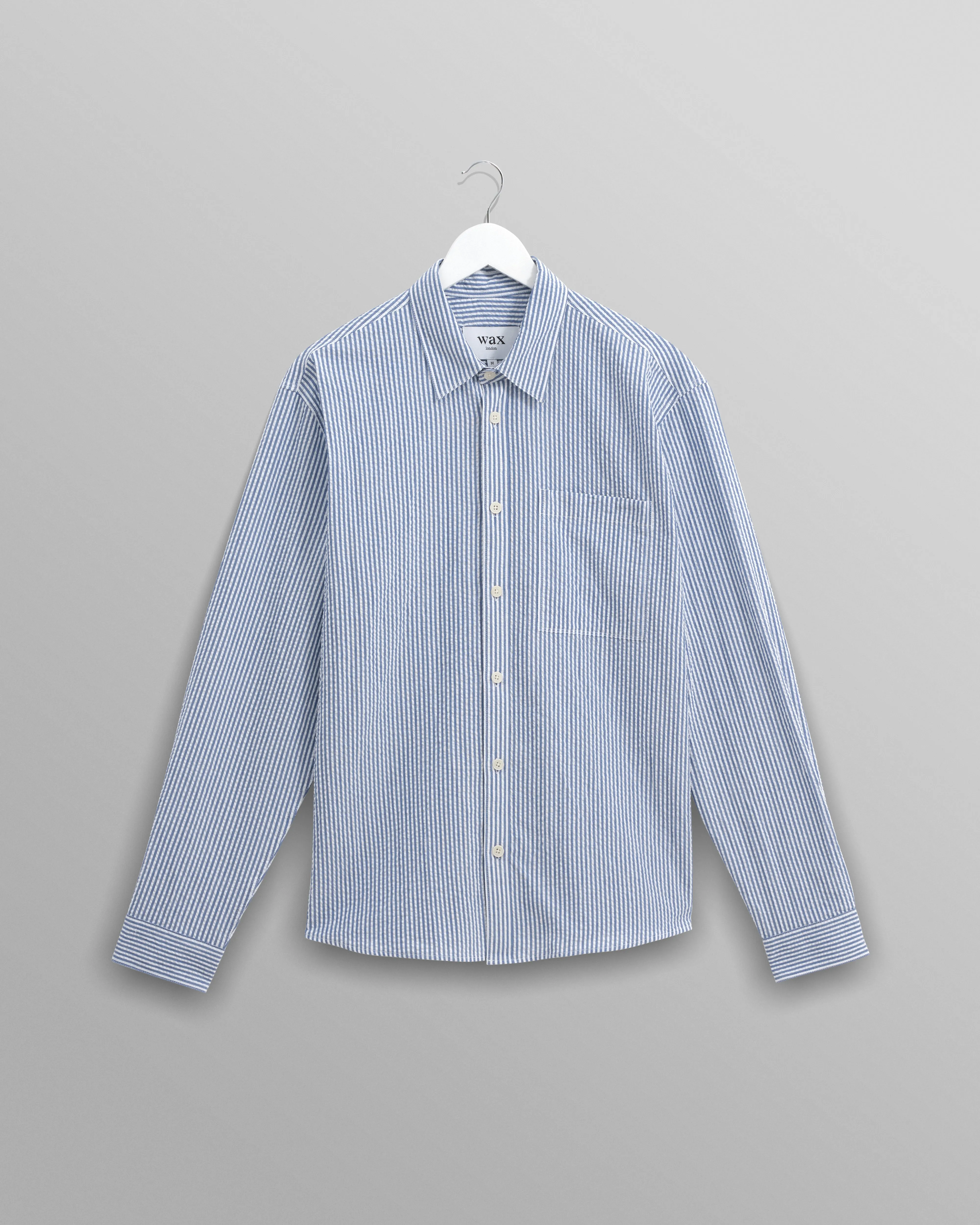 Rove - Blue Striped Cotton-Seersucker Shirt sold by Wax London