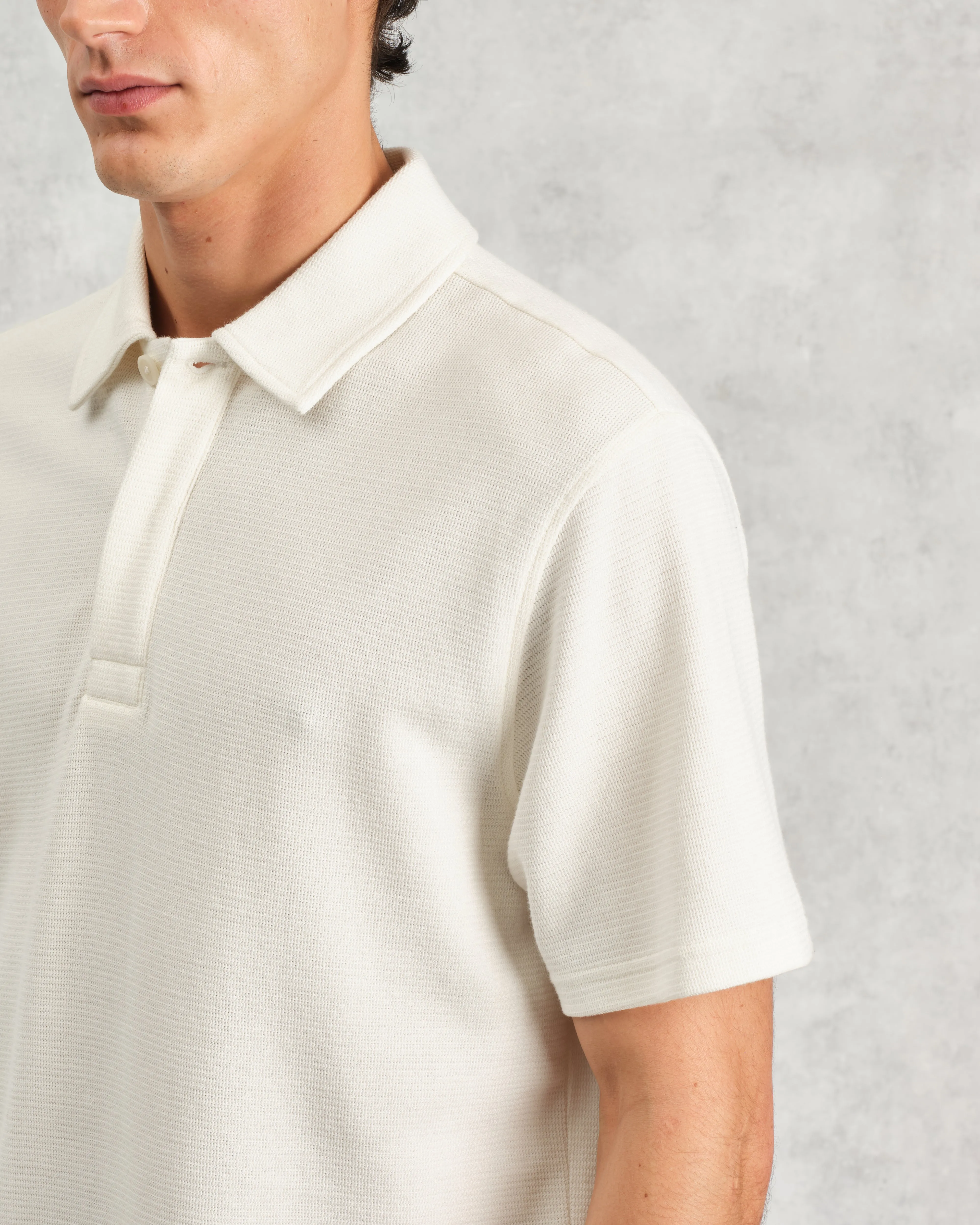 Shore - Ecru Textured Organic Cotton Polo Shirt sold by Wax London product image thumbnail 3