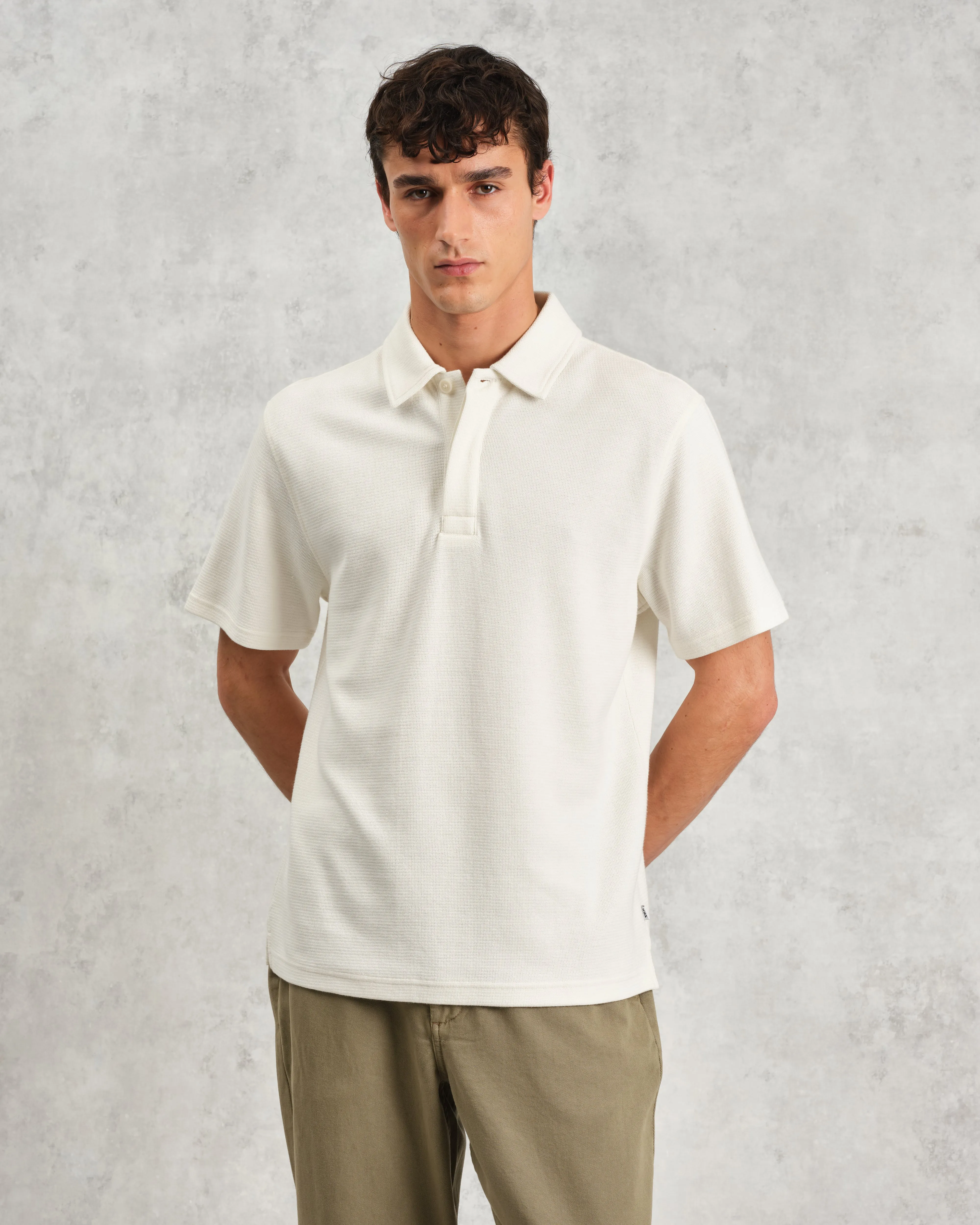 Shore - Ecru Textured Organic Cotton Polo Shirt sold by Wax London product image thumbnail 2