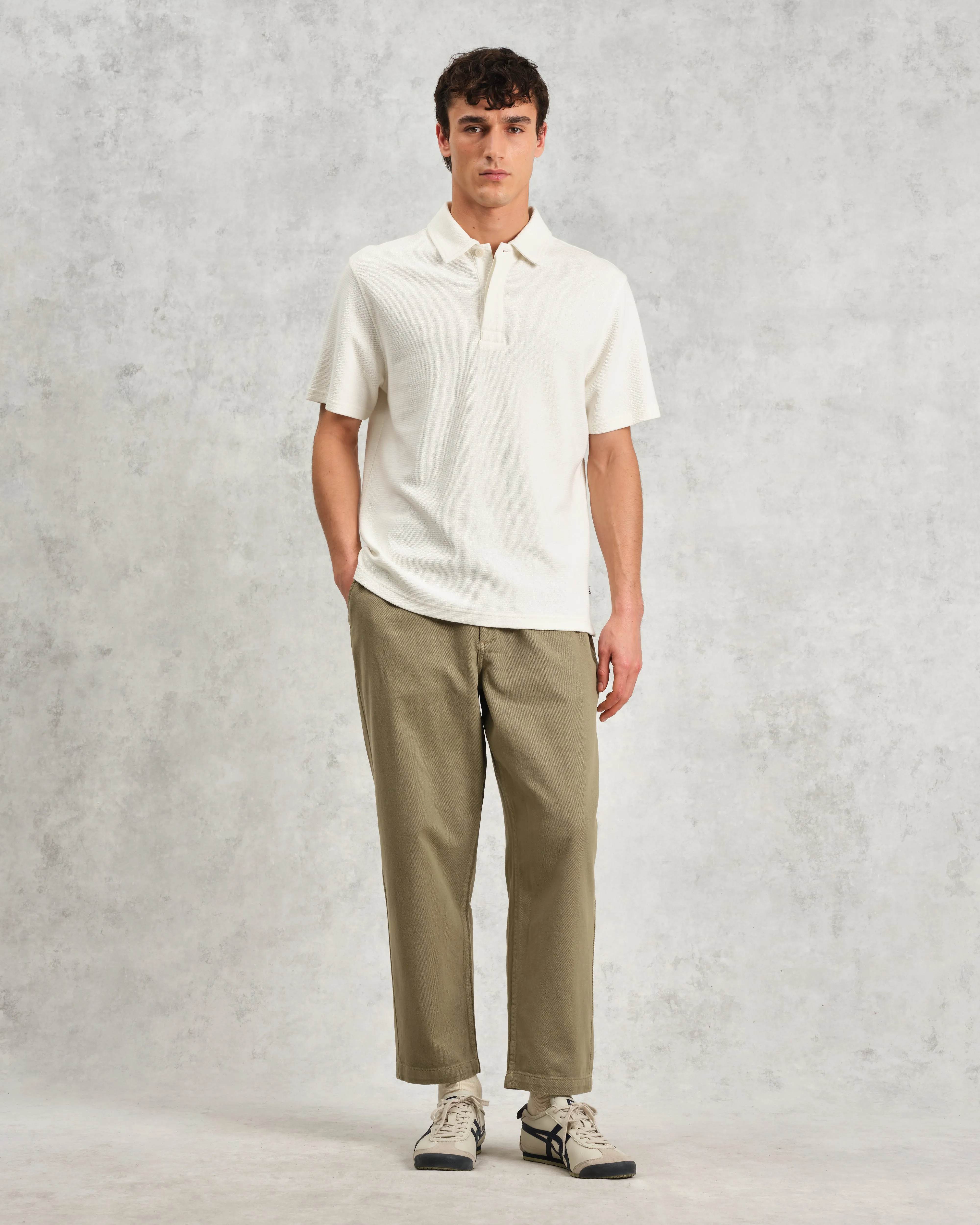 Shore - Ecru Textured Organic Cotton Polo Shirt sold by Wax London product image thumbnail 4