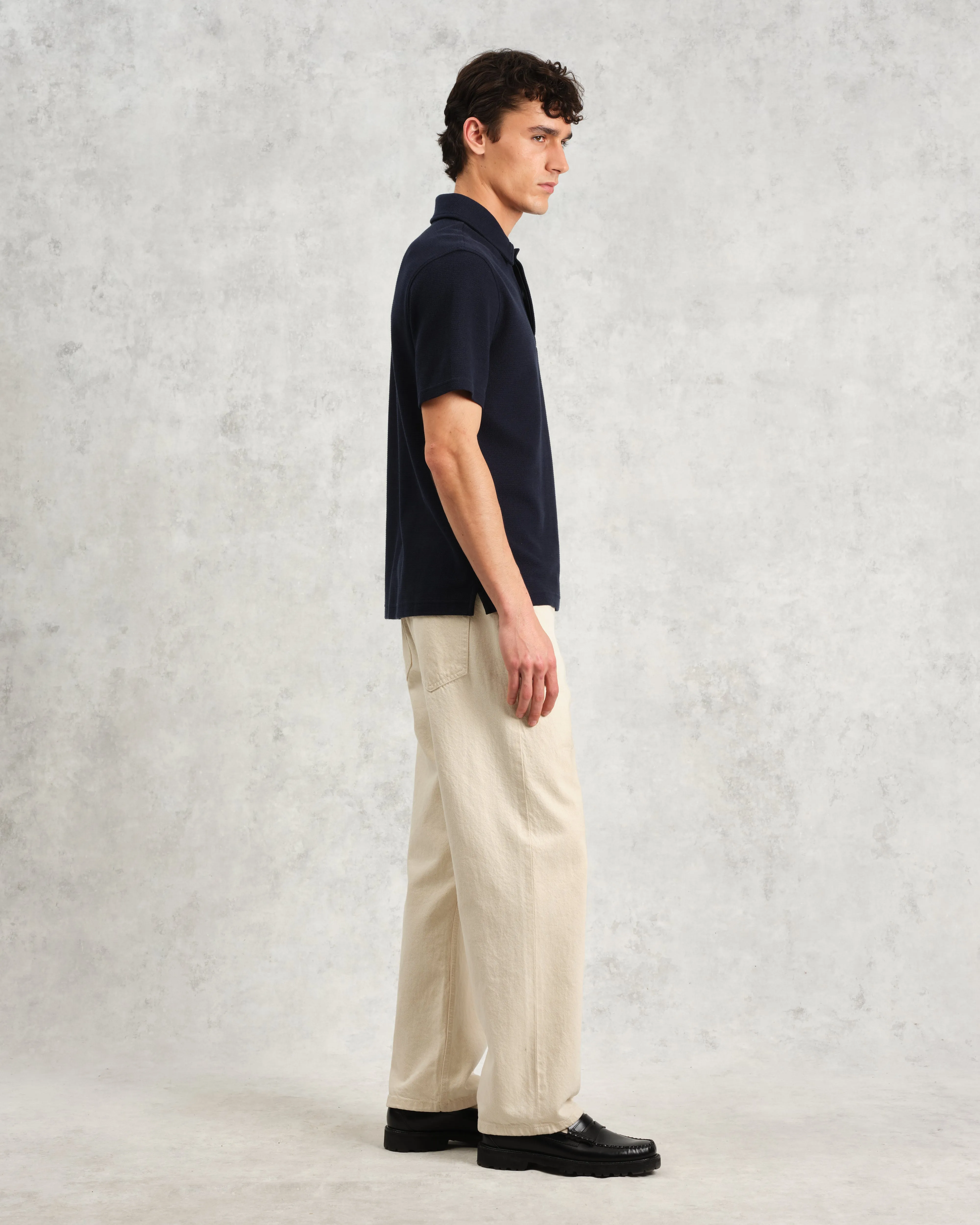 Shore - Navy Textured Organic Cotton Polo Shirt sold by Wax London product image thumbnail 5