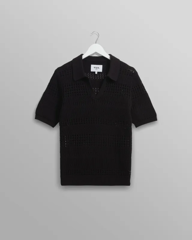 Siena - Black Pointelle Knitted Polo made by Wax London