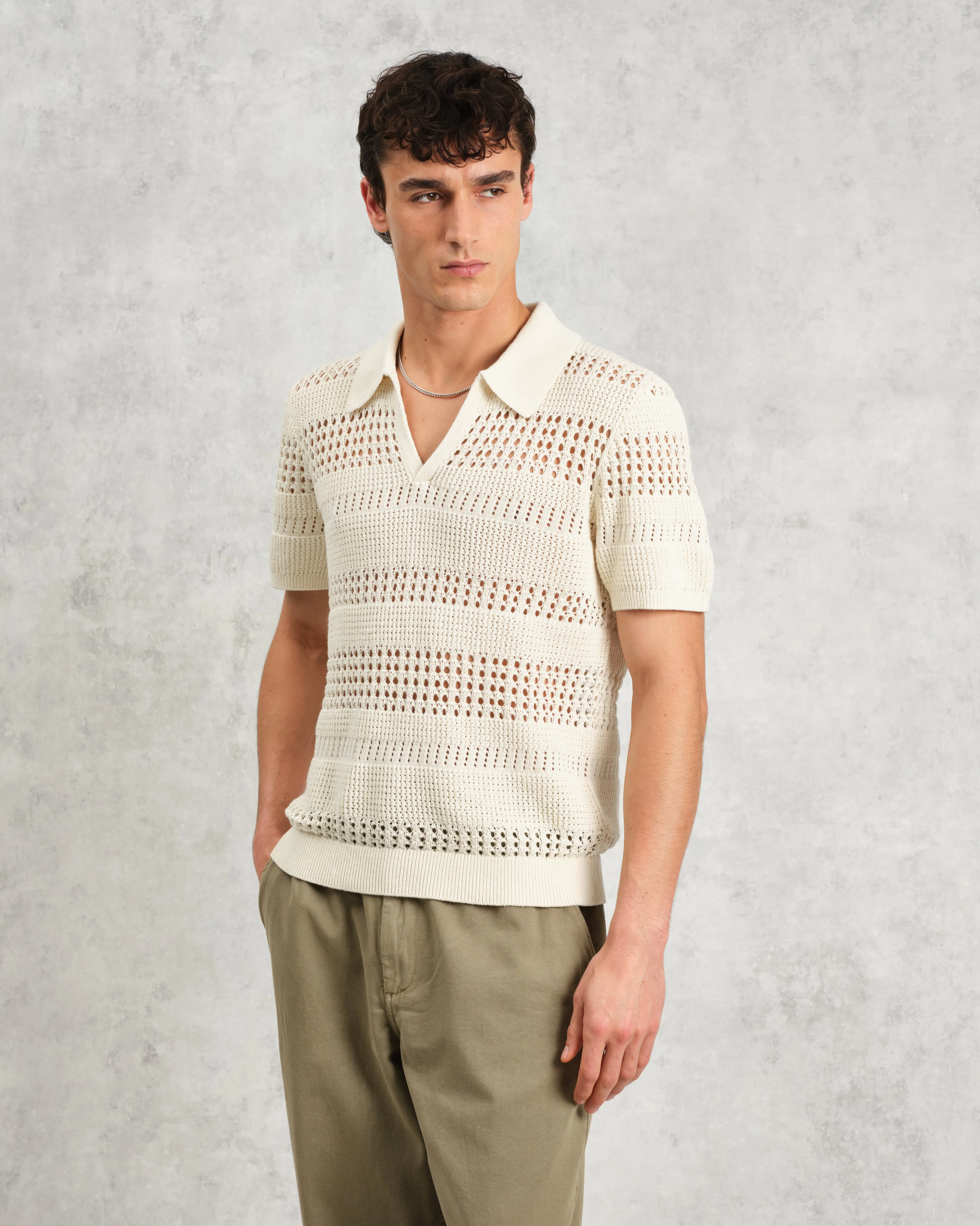 Siena - Ecru Pointelle Knitted Polo sold by Wax London product image thumbnail 2
