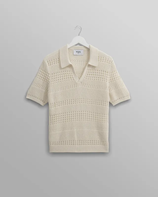 Siena - Ecru Pointelle Knitted Polo made by Wax London