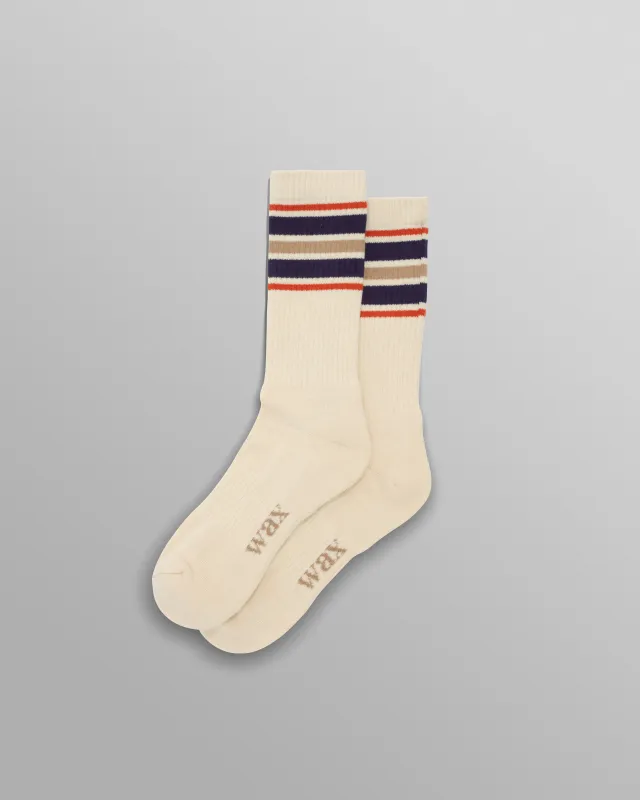 Thorpe - Ecru And Navy Branded Stripe Socks made by Wax London