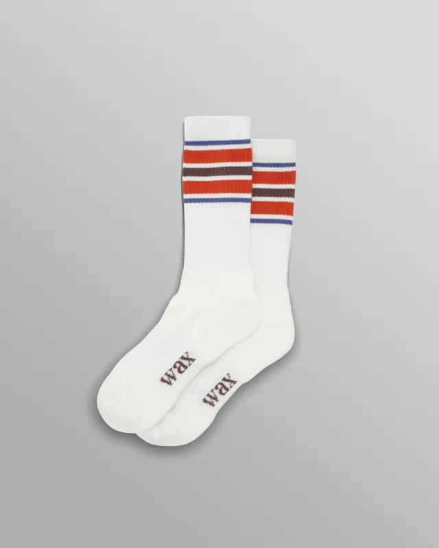 Thorpe - White And Orange Branded Stripe Socks made by Wax London