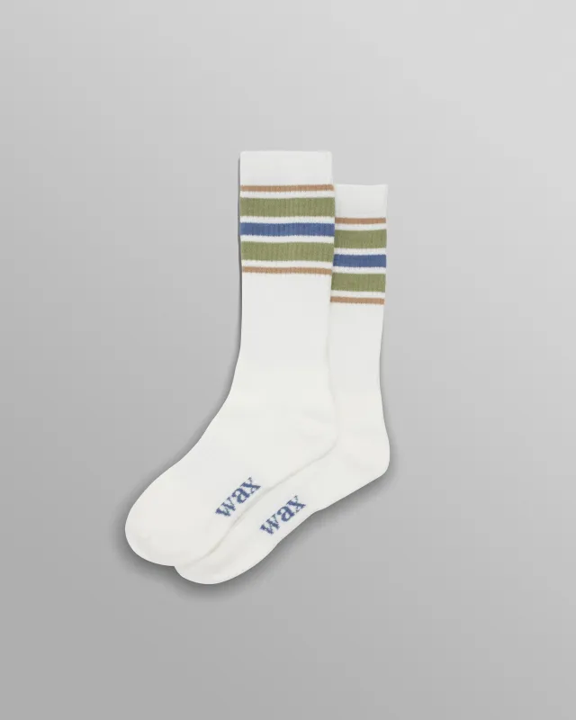 Thorpe - White And Sage Branded Stripe Socks made by Wax London