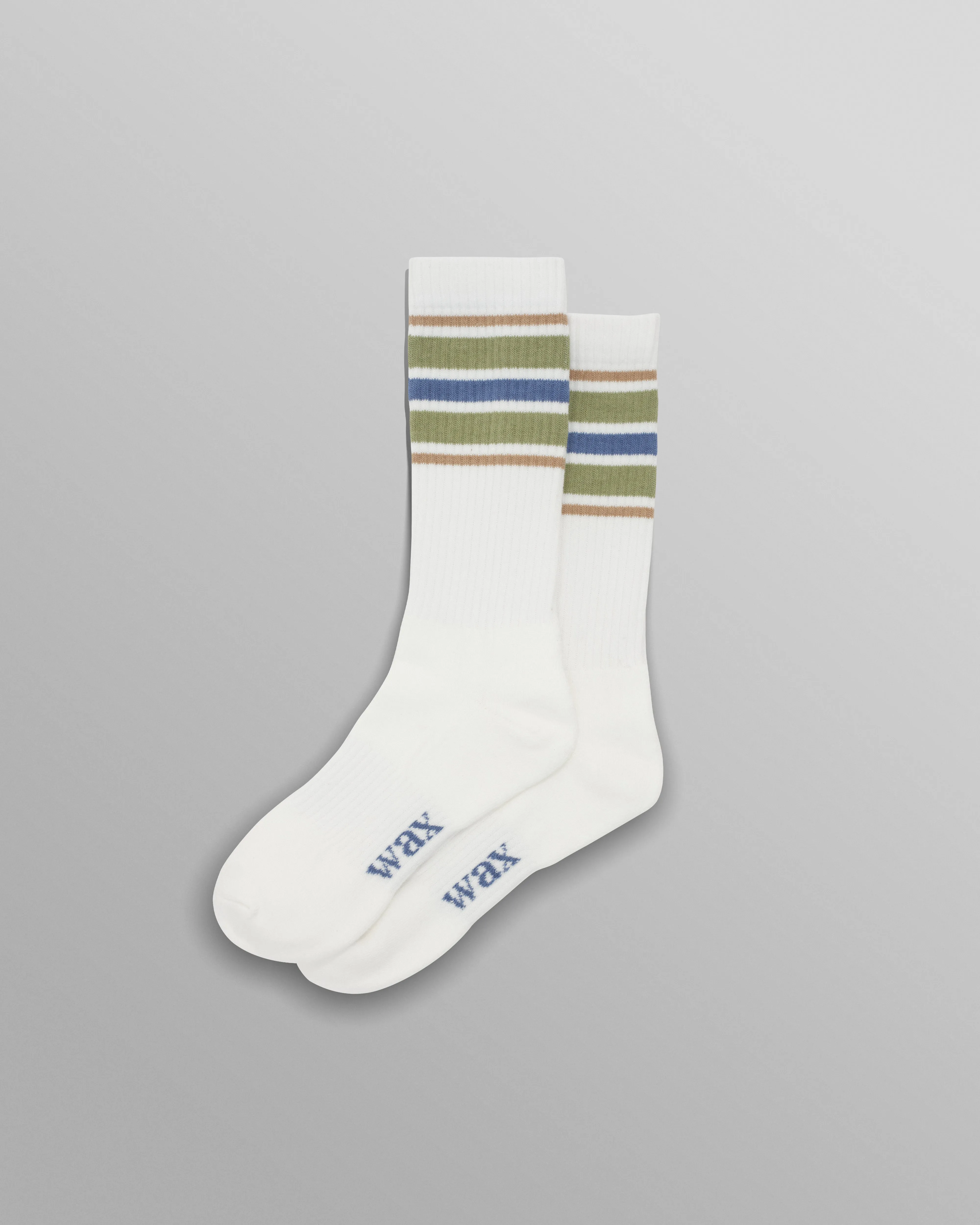 Thorpe - White And Sage Branded Stripe Socks sold by Wax London