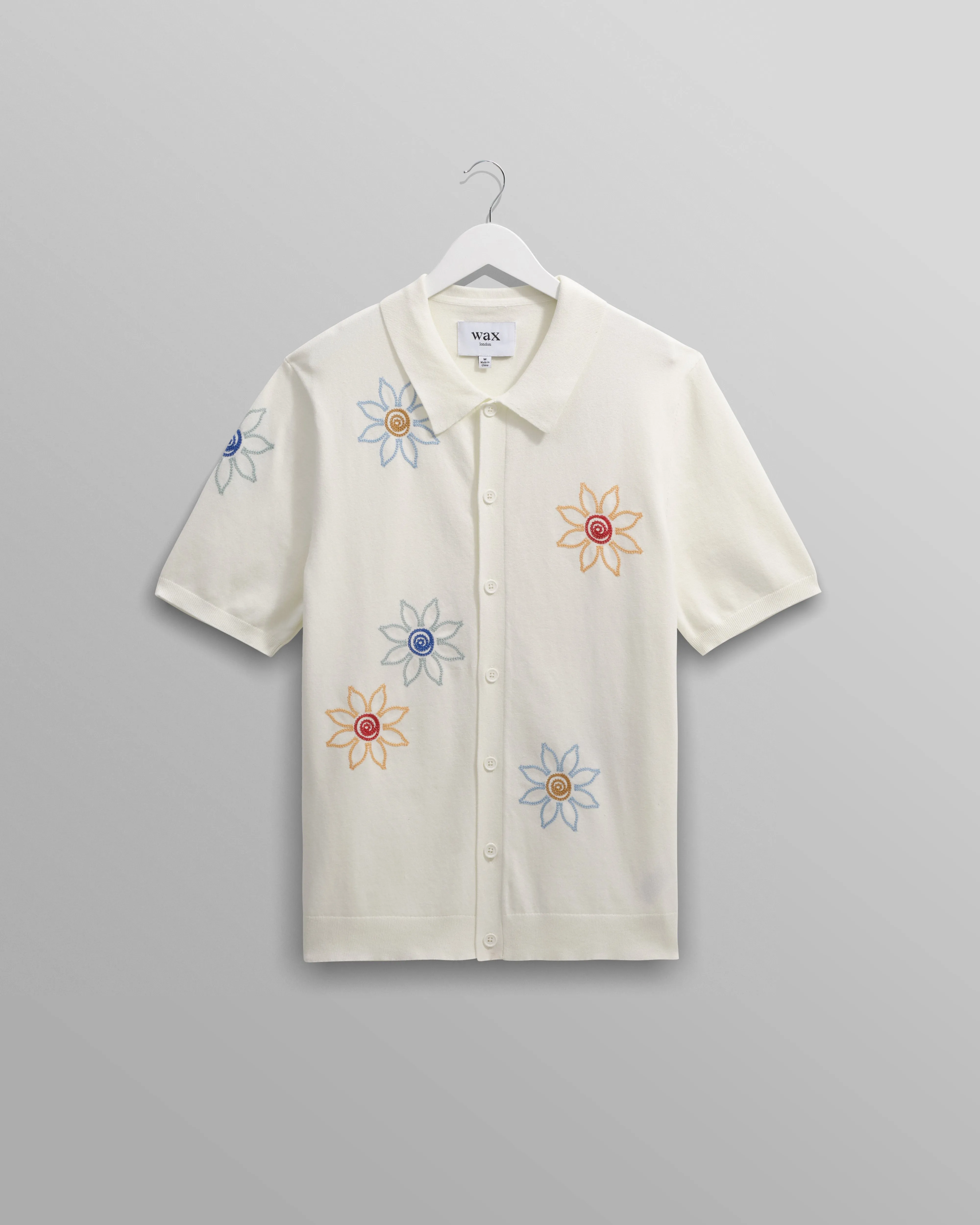 Tellaro - Ecru Embroidered Knitted Cotton Polo Shirt sold by Wax London