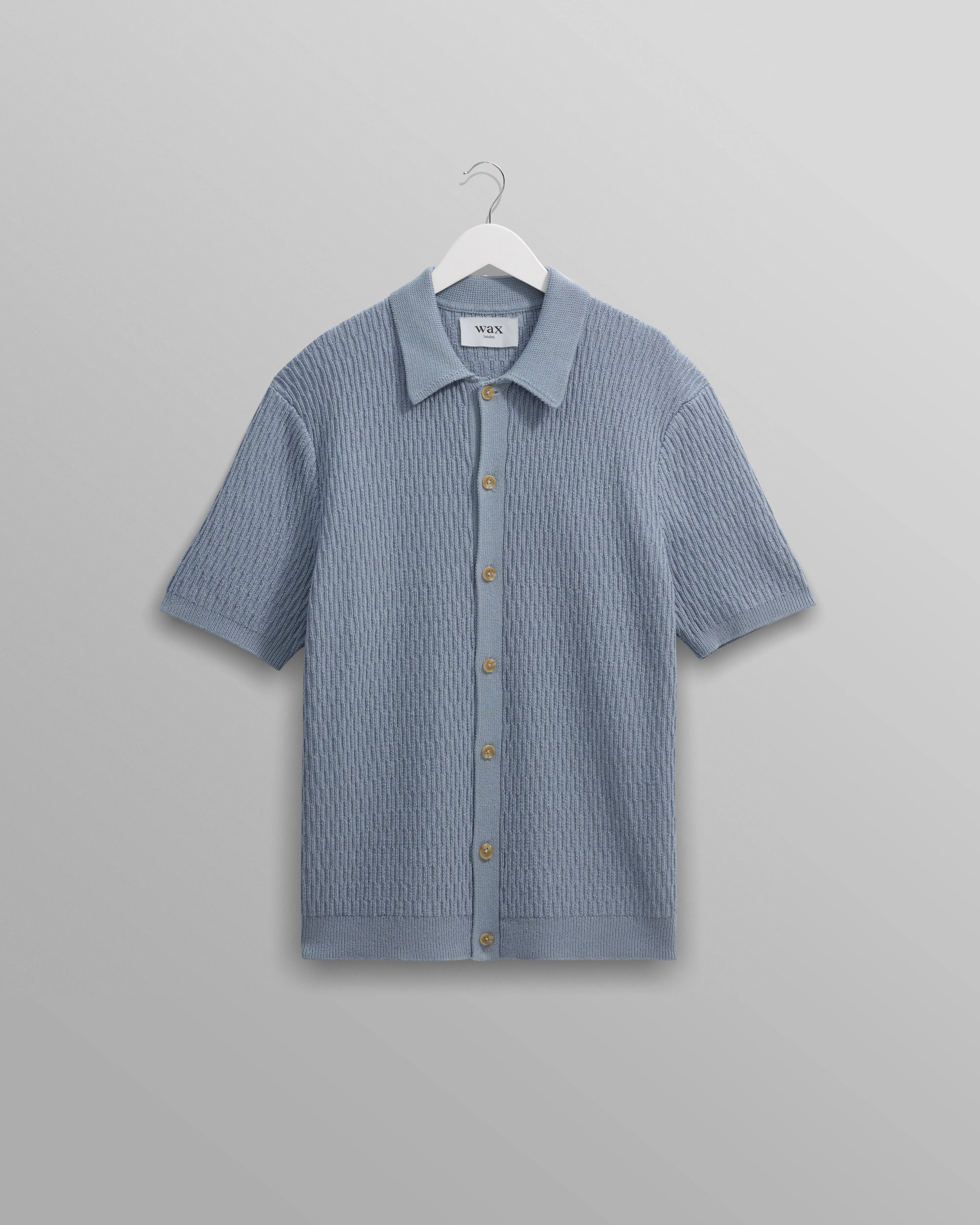 Tellaro - Blue Honeycomb Knitted Cotton Polo Shirt sold by Wax London