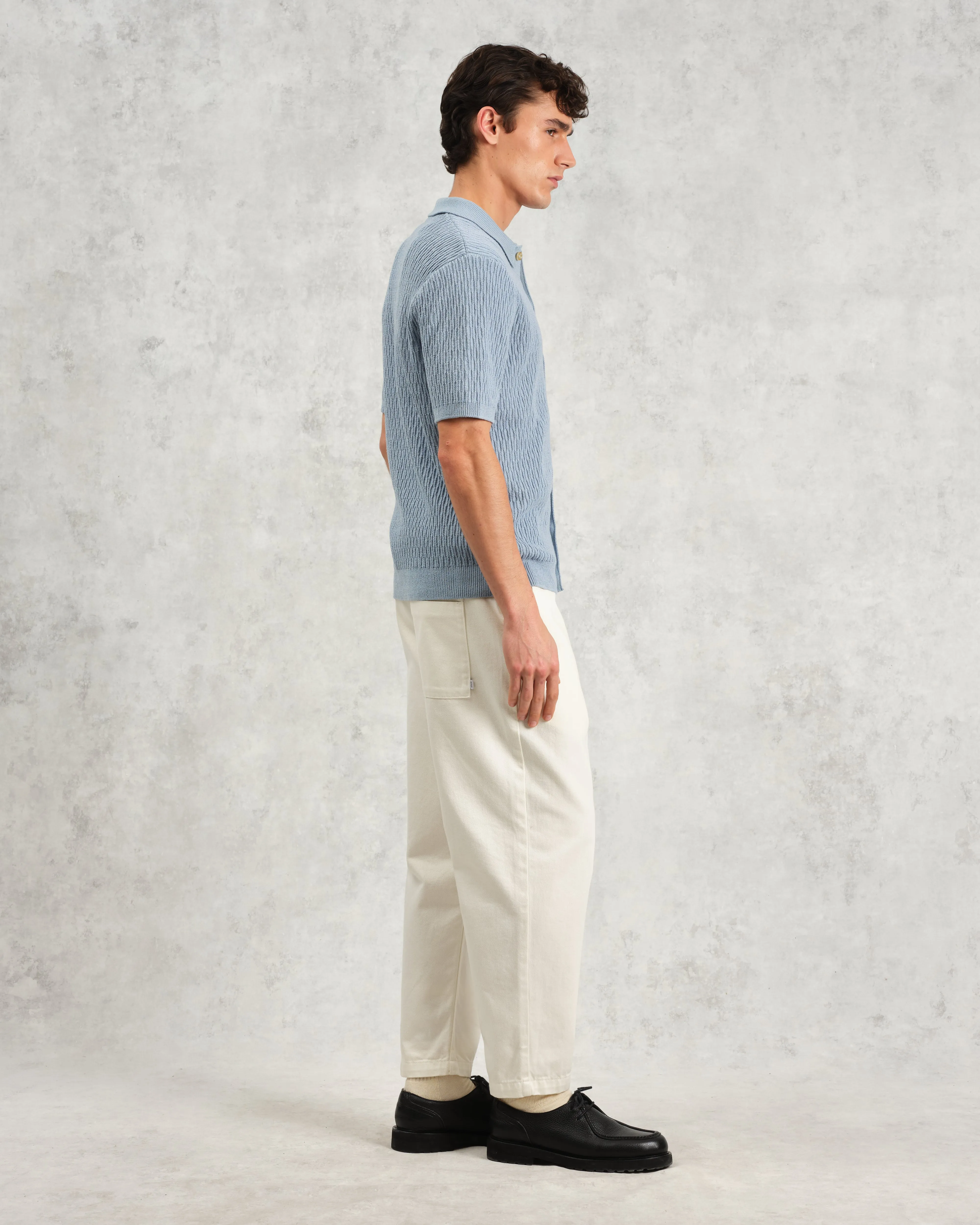 Tellaro - Blue Honeycomb Knitted Cotton Polo Shirt sold by Wax London product image thumbnail 5