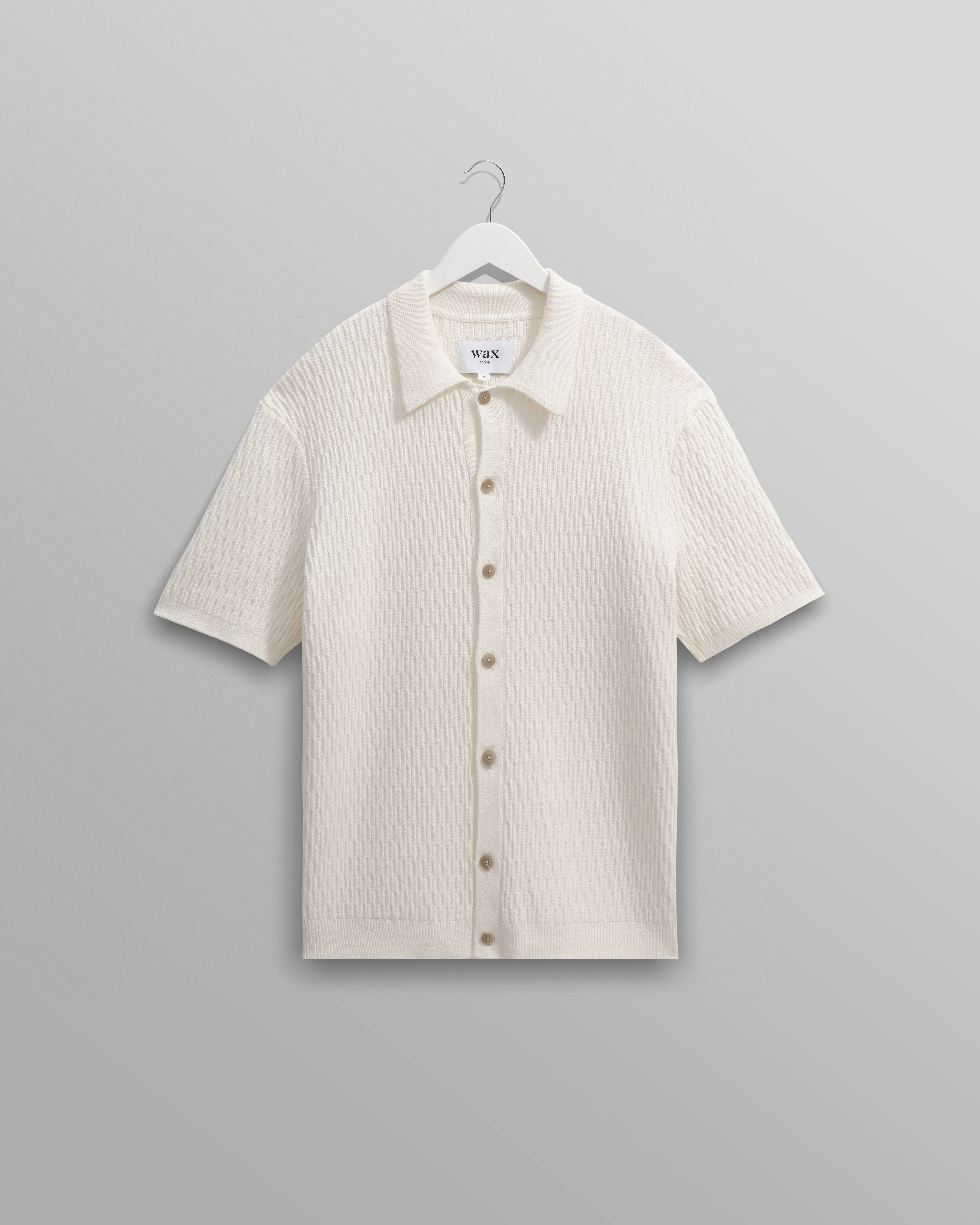 Tellaro - Ecru Honeycomb Knitted Cotton Polo Shirt sold by Wax London