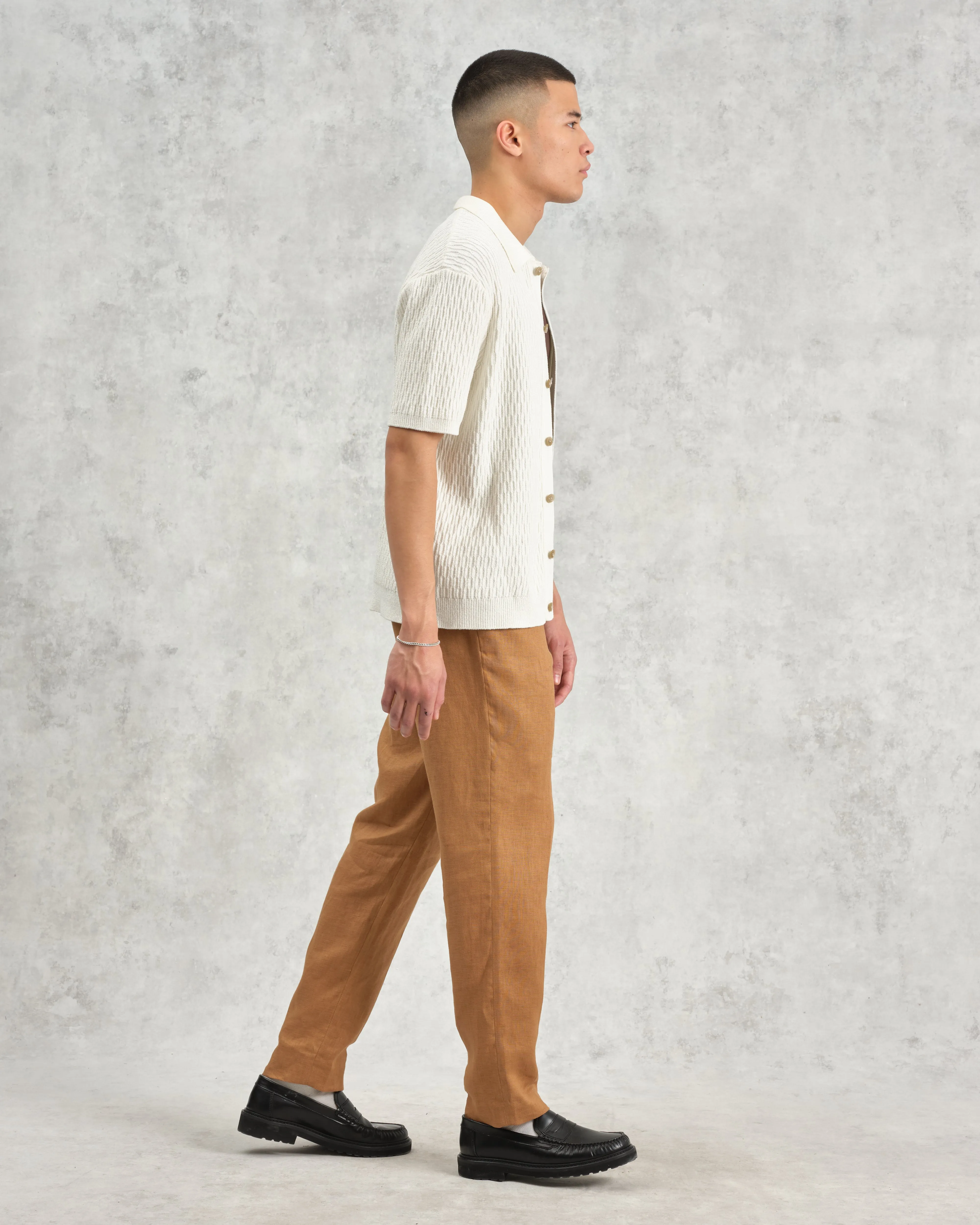 Tellaro - Ecru Honeycomb Knitted Cotton Polo Shirt sold by Wax London product image thumbnail 5