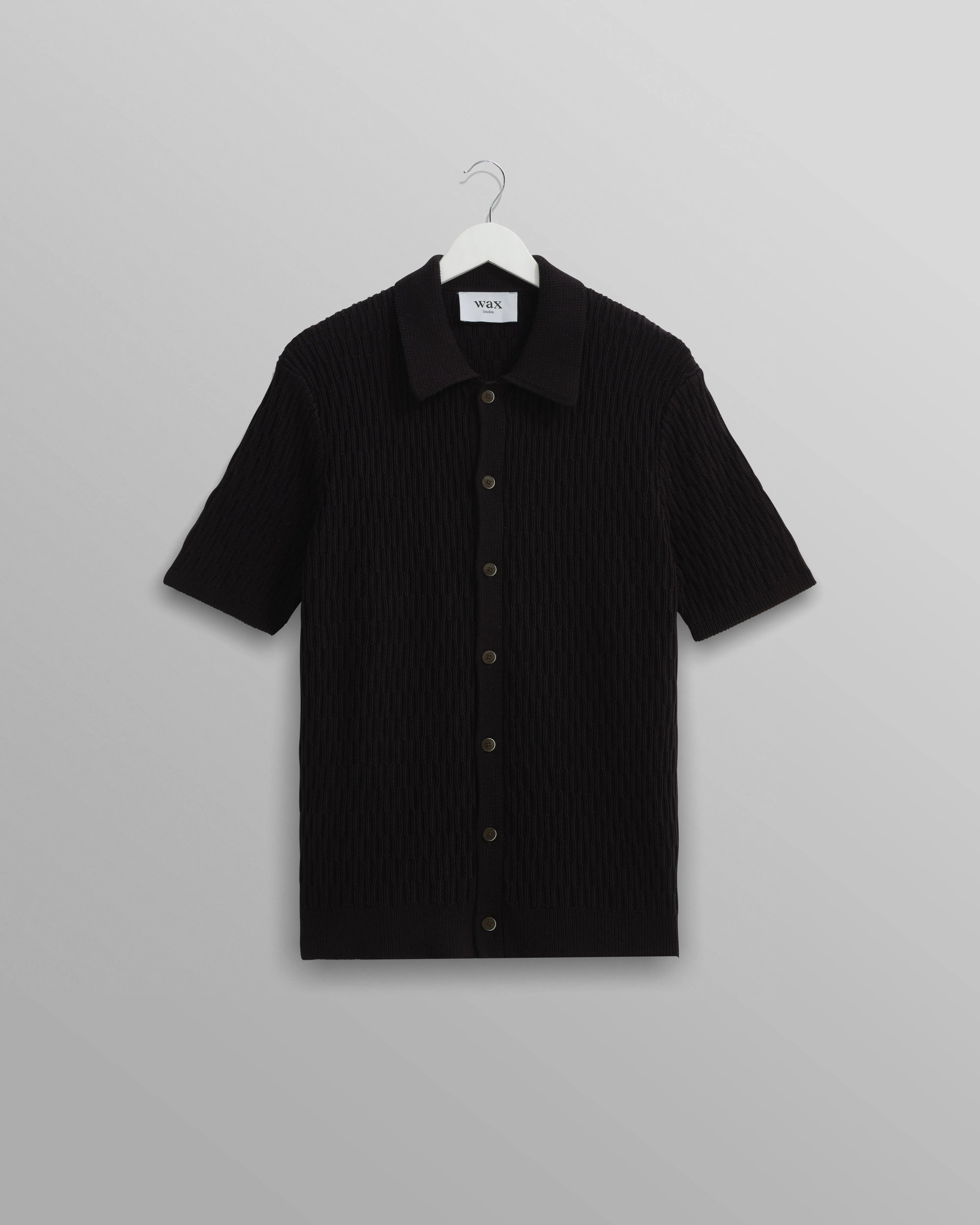 Tellaro - Navy Honeycomb Knitted Cotton Polo Shirt sold by Wax London