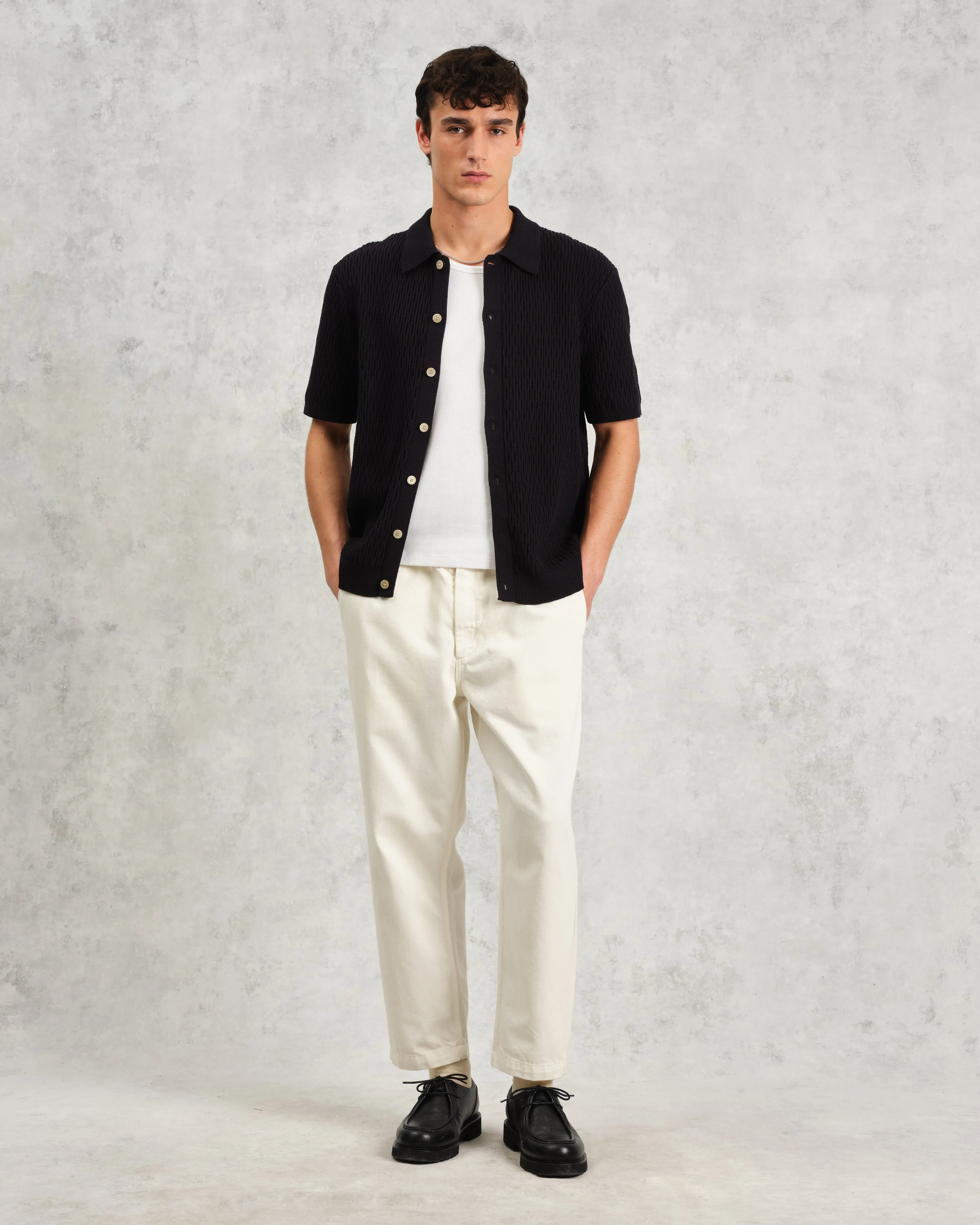 Tellaro - Navy Honeycomb Knitted Cotton Polo Shirt sold by Wax London product image thumbnail 4