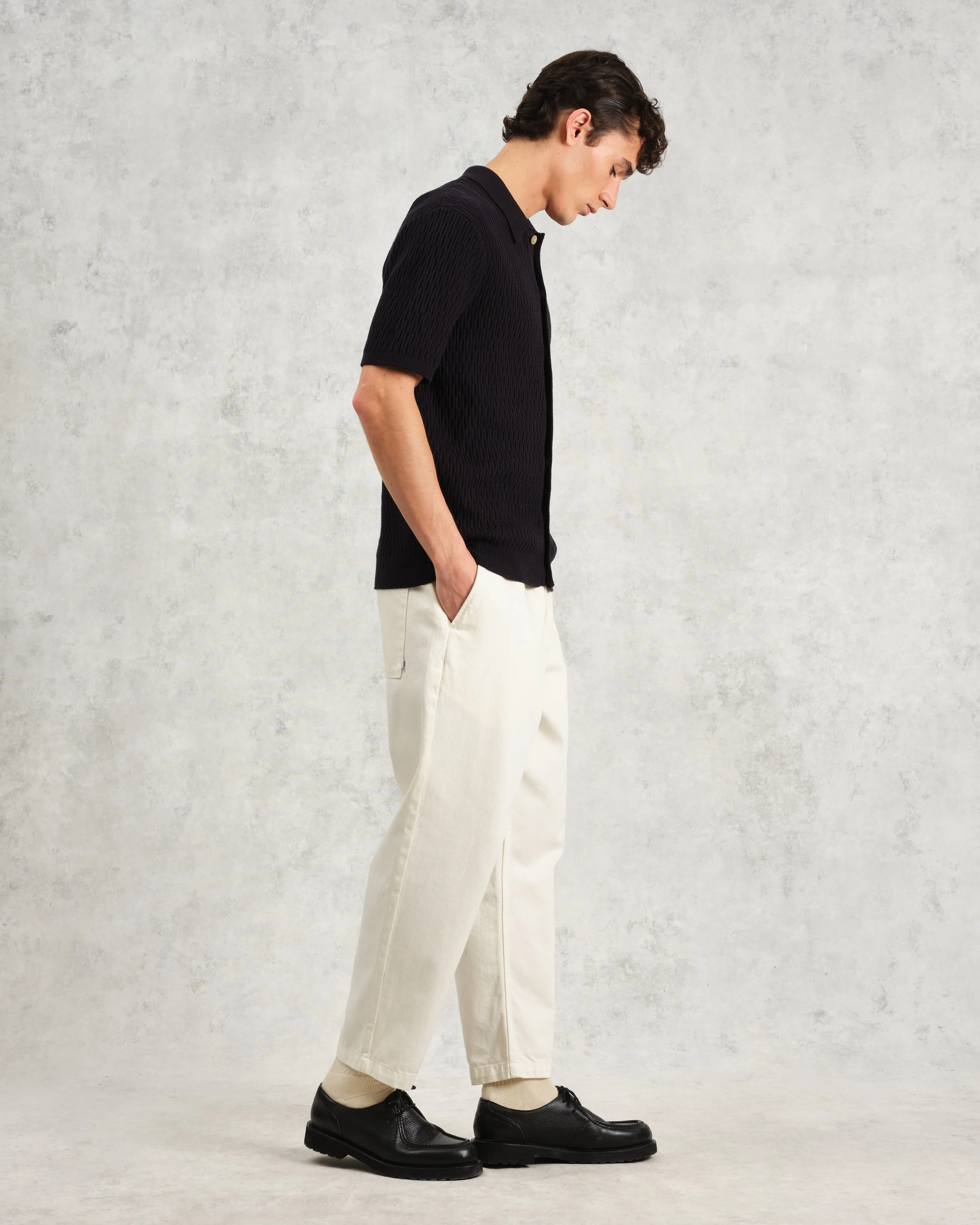 Tellaro - Navy Honeycomb Knitted Cotton Polo Shirt sold by Wax London product image thumbnail 5