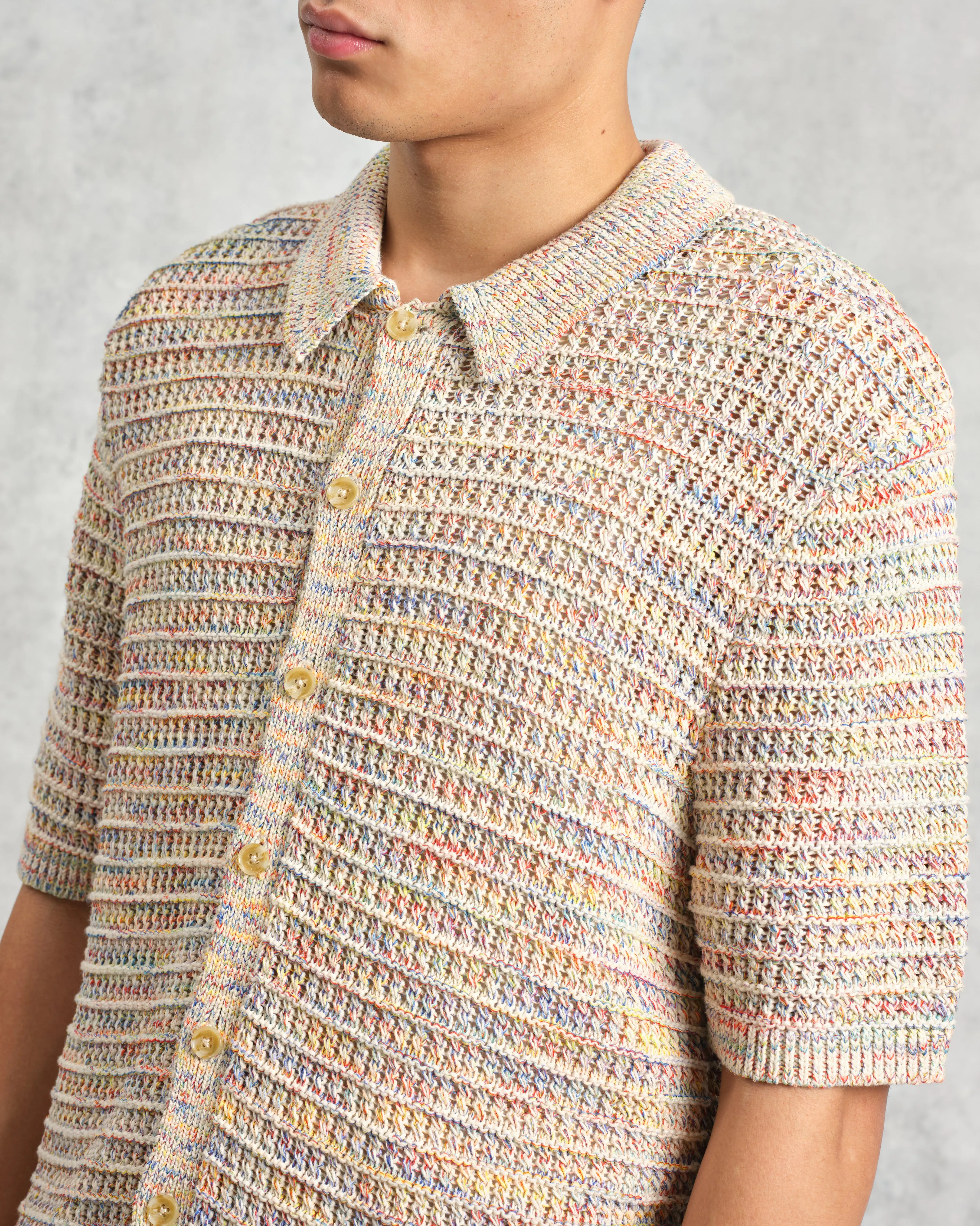 Tellaro - Multicolour Twist Knitted Cotton Polo Shirt sold by Wax London product image thumbnail 3