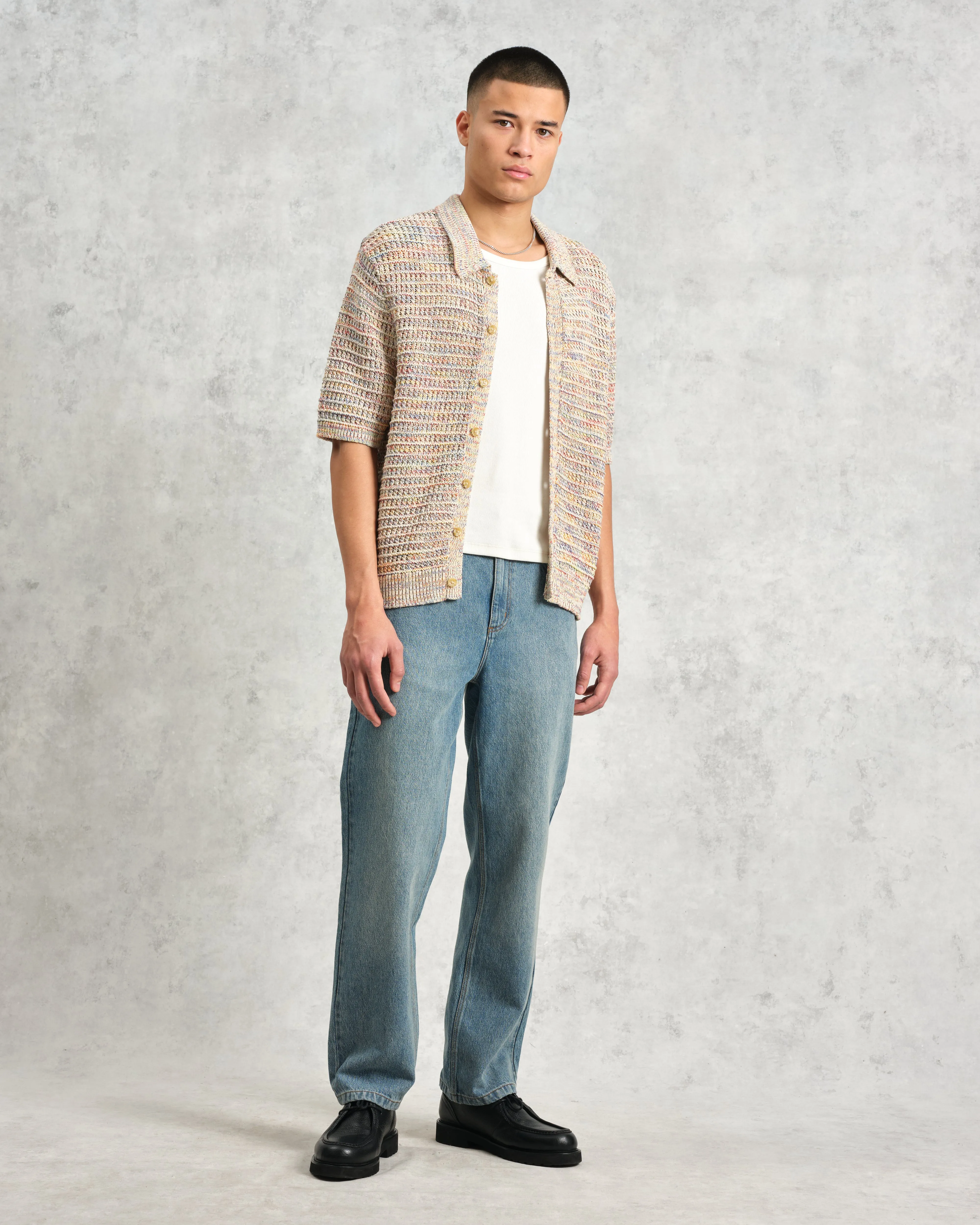 Tellaro - Multicolour Twist Knitted Cotton Polo Shirt sold by Wax London product image thumbnail 4