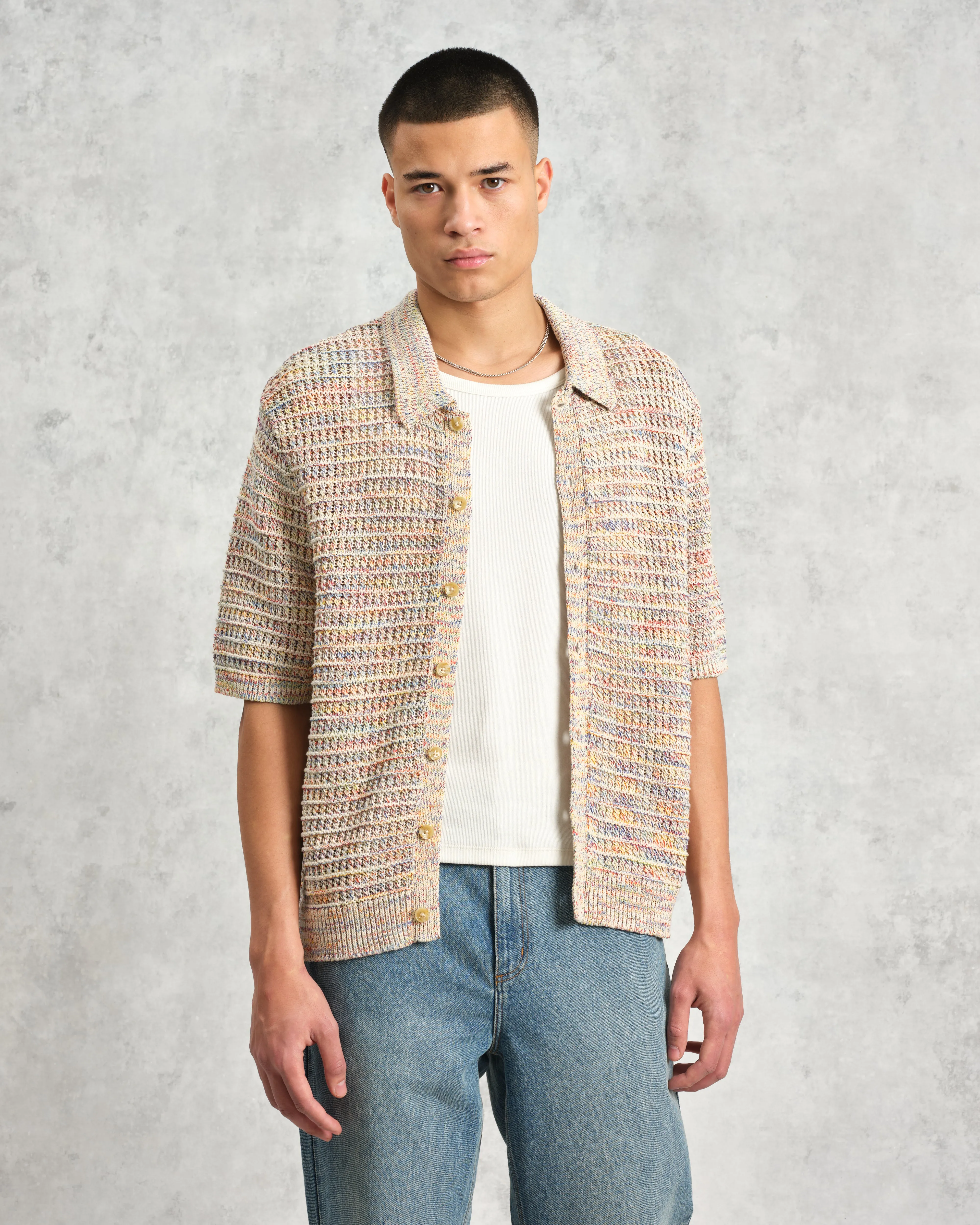 Tellaro - Multicolour Twist Knitted Cotton Polo Shirt sold by Wax London product image thumbnail 2