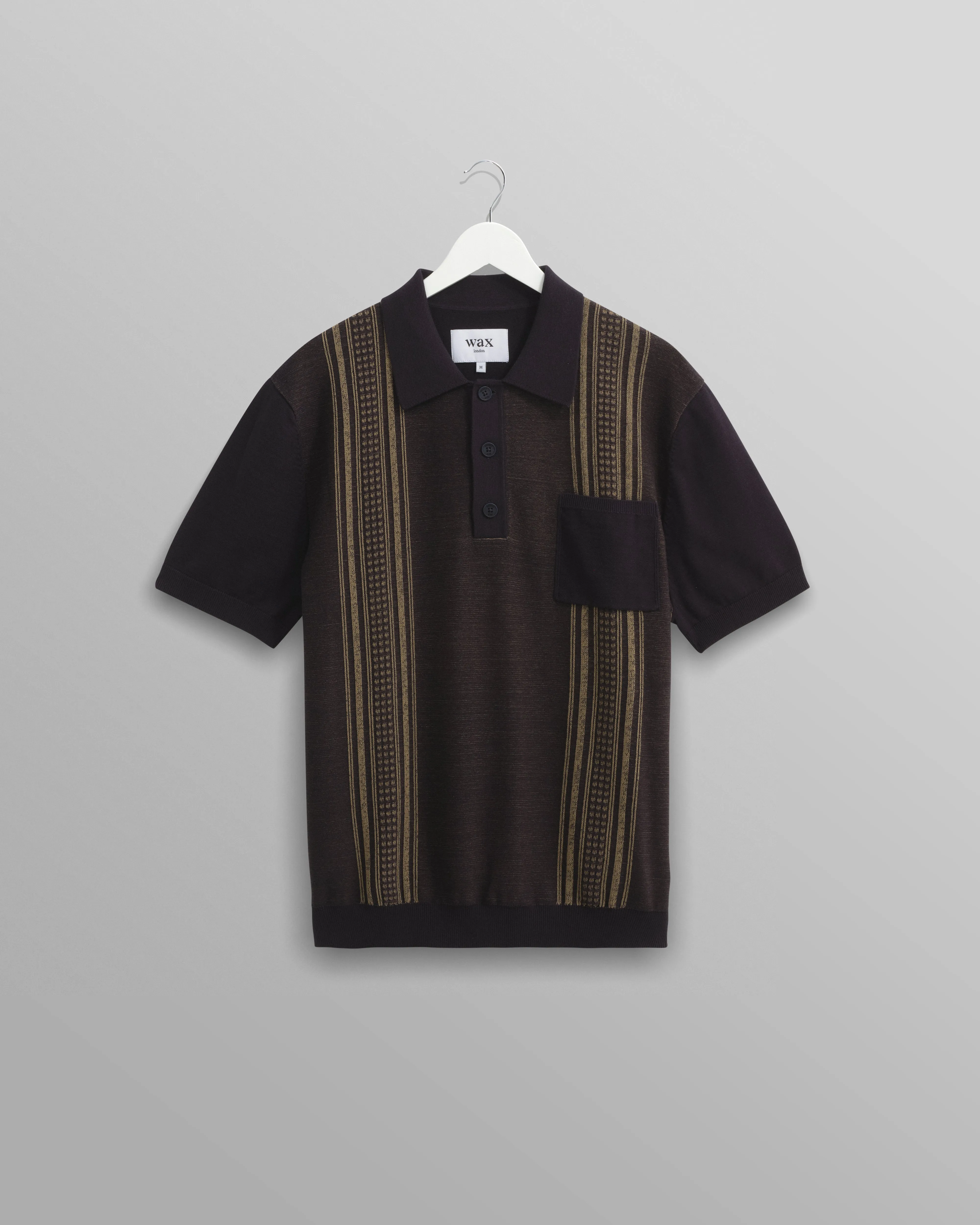 Turin - Navy And Khaki Retro Stripe Knitted Cotton Polo sold by Wax London