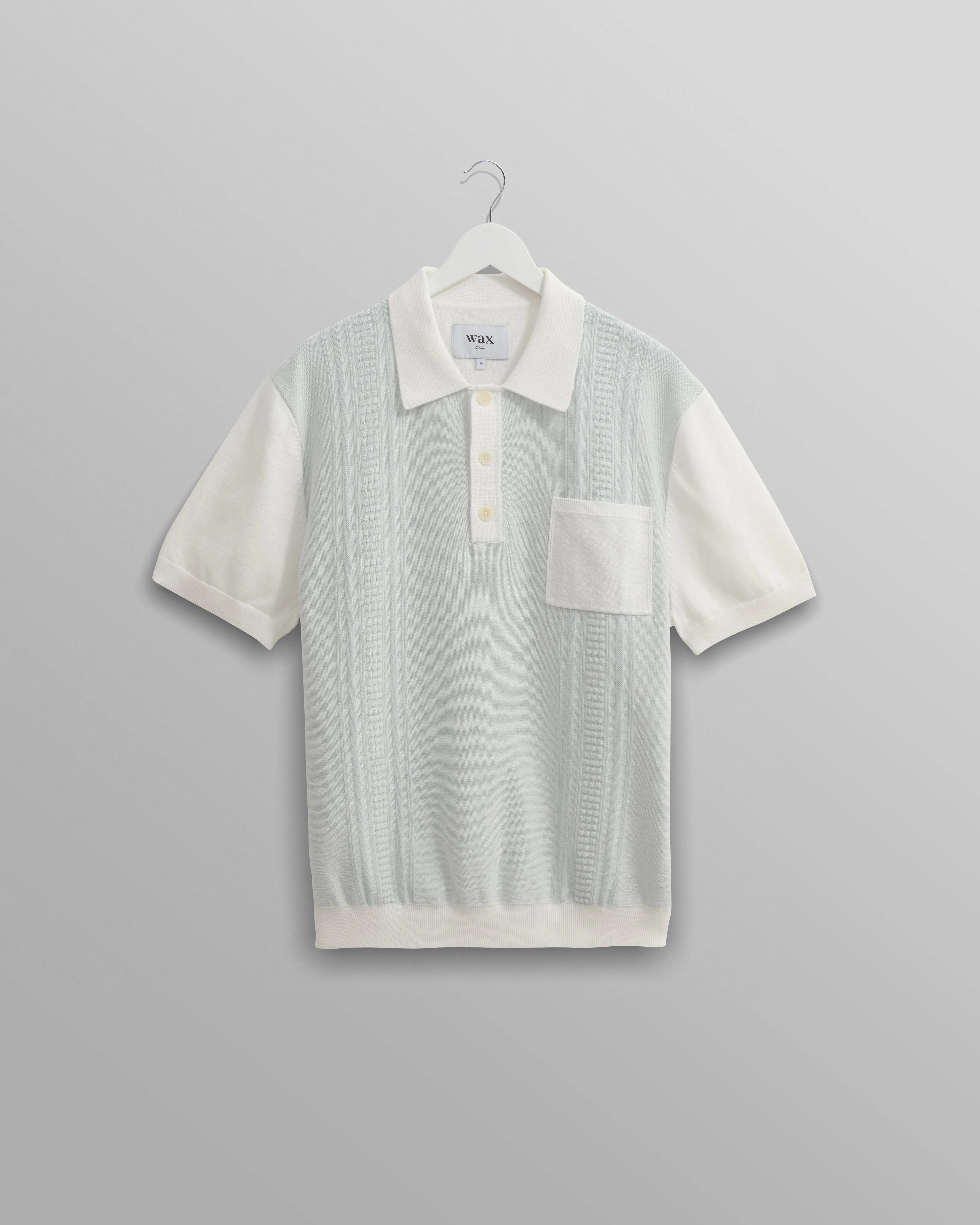 Turin - Blue And Ecru Retro Stripe Knitted Cotton Polo sold by Wax London