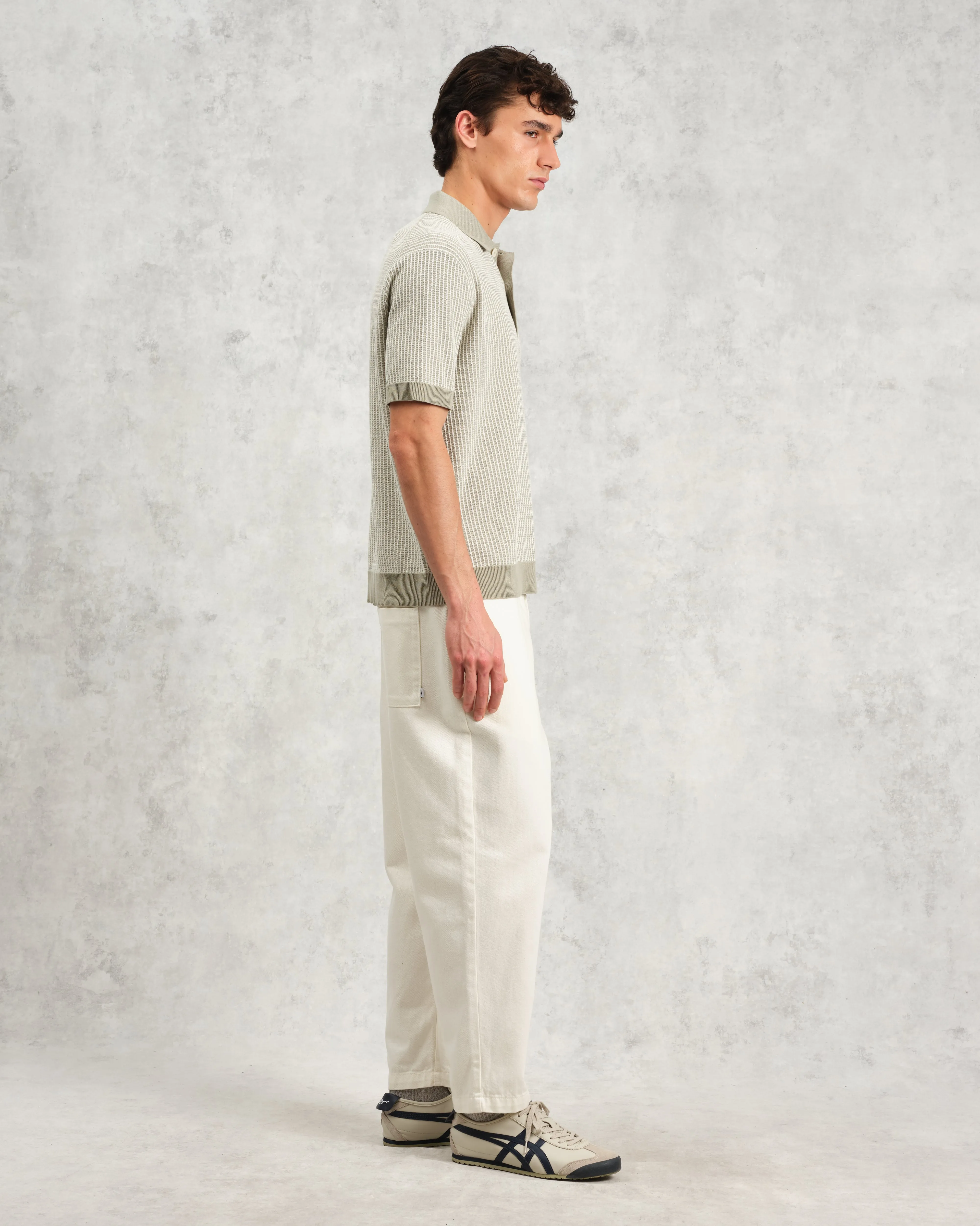 Turin - Light Khaki Ladder Stripe Knitted Cotton Polo sold by Wax London product image thumbnail 5