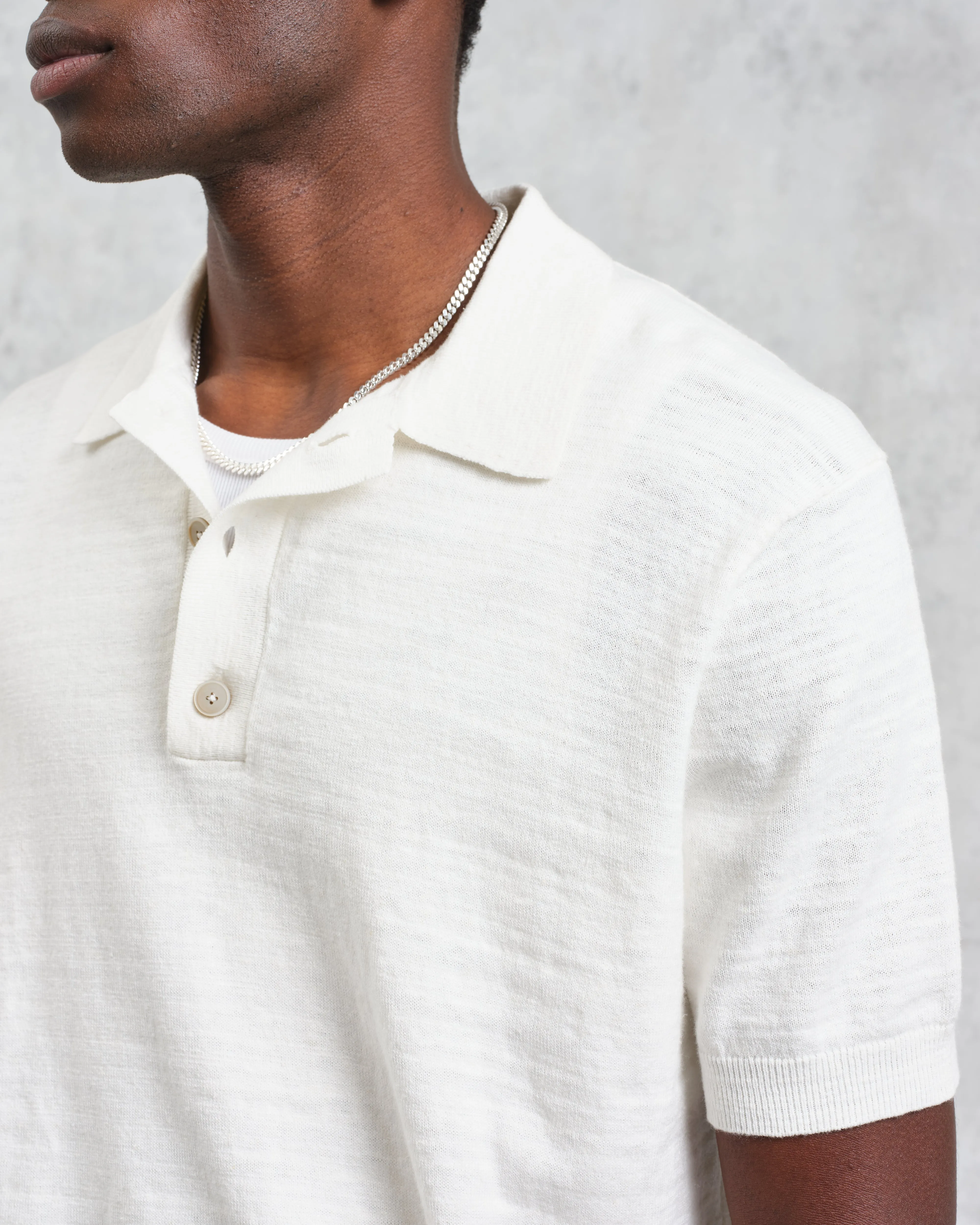 Turin - Ecru Slub Knitted Cotton-Linen Polo sold by Wax London product image thumbnail 3