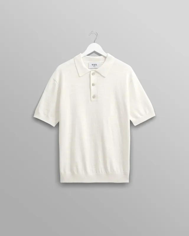 Turin - Ecru Slub Knitted Cotton-Linen Polo sold by Wax London