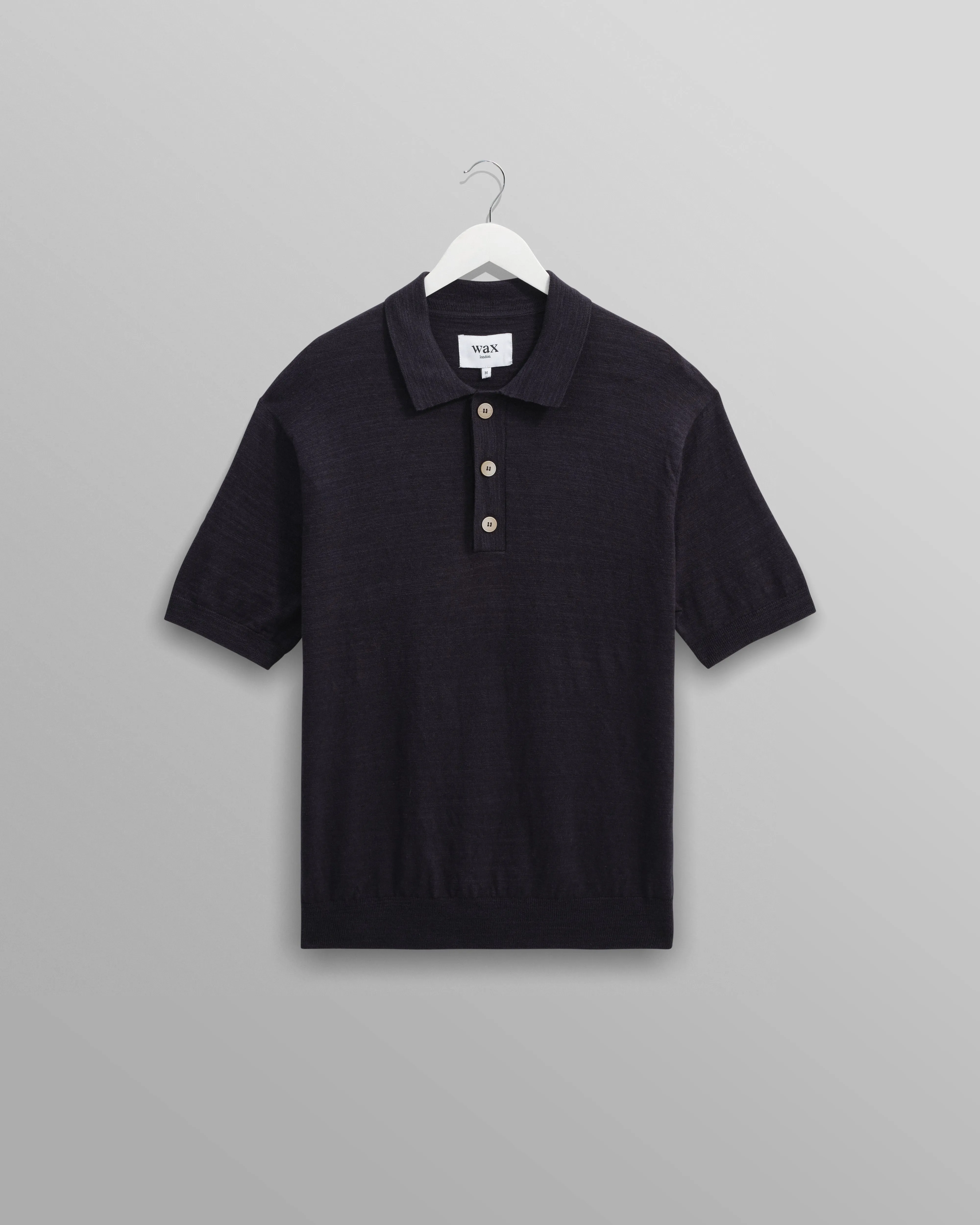 Turin - Navy Slub Knitted Cotton-Linen Polo sold by Wax London