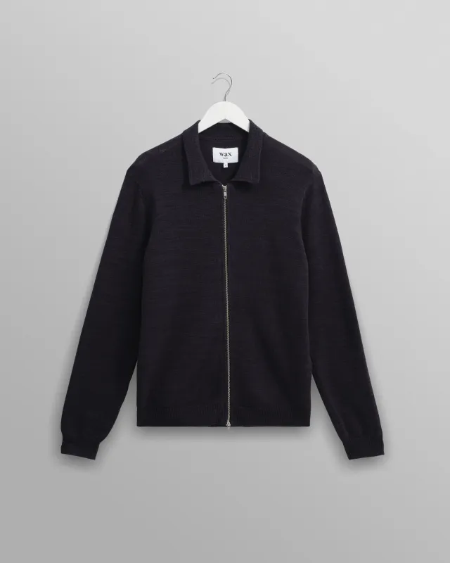 Wayfarer - Navy Slub Cotton-Linen Cardigan sold by Wax London