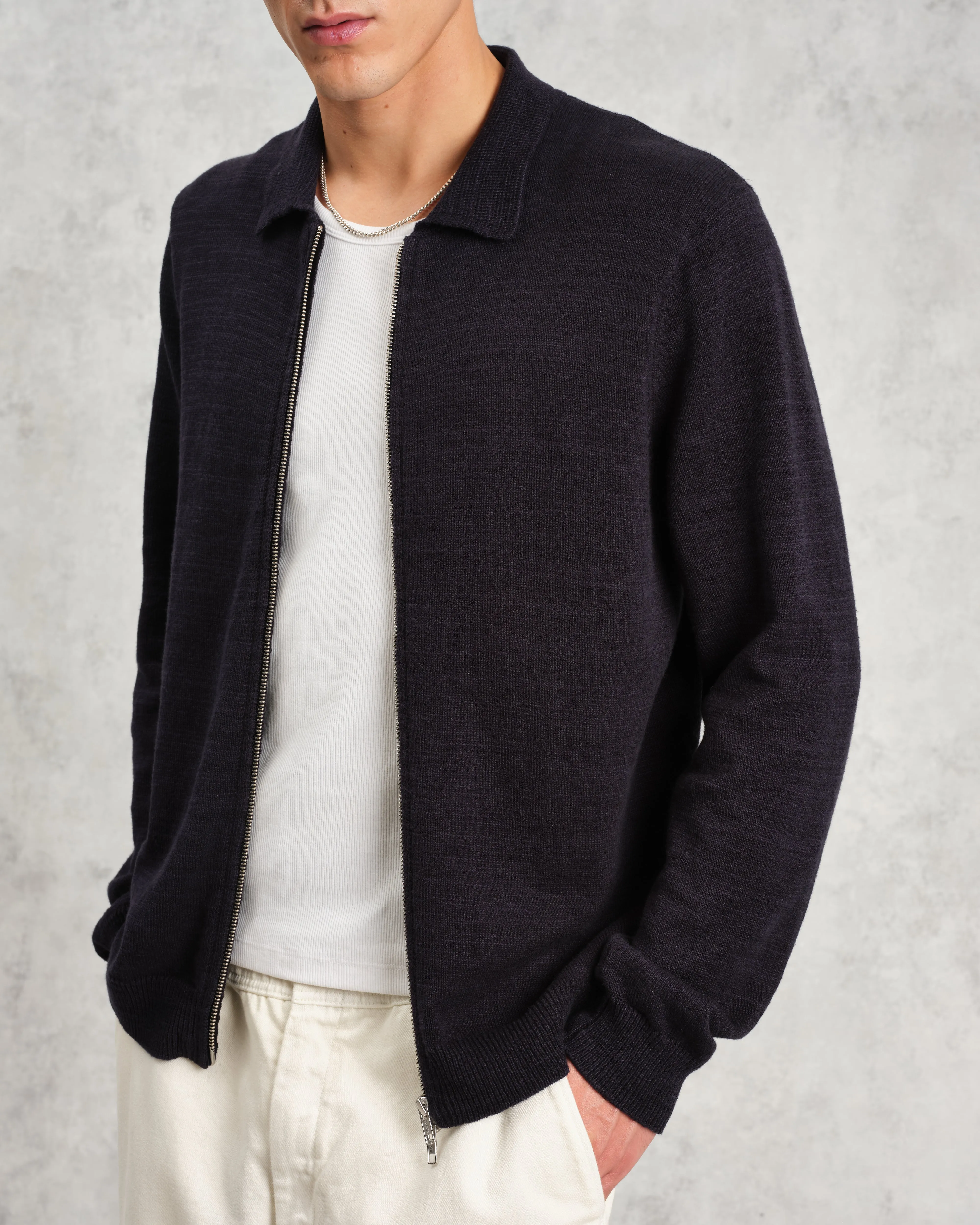 Wayfarer - Navy Slub Cotton-Linen Cardigan sold by Wax London product image thumbnail 3
