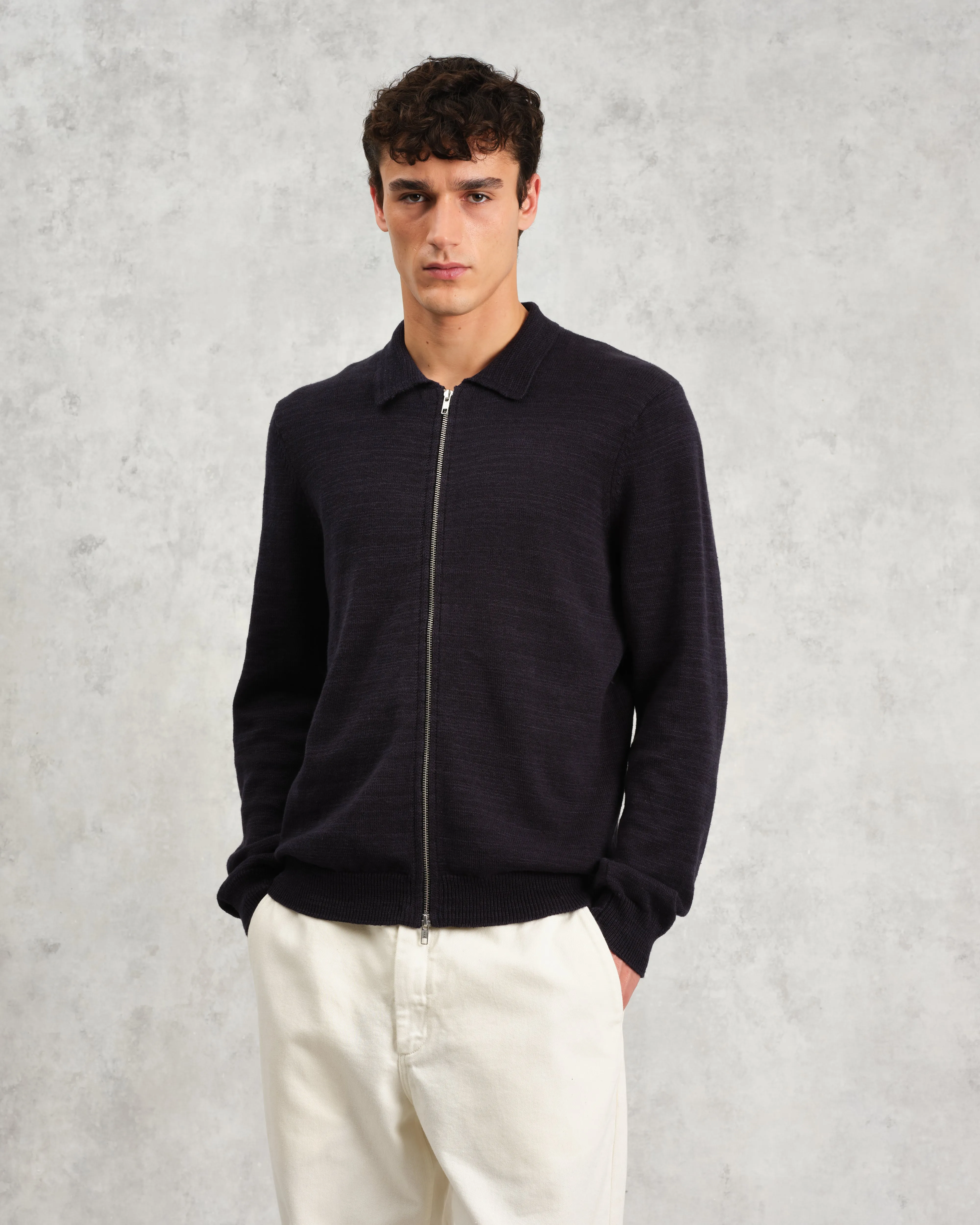 Wayfarer - Navy Slub Cotton-Linen Cardigan sold by Wax London product image thumbnail 2