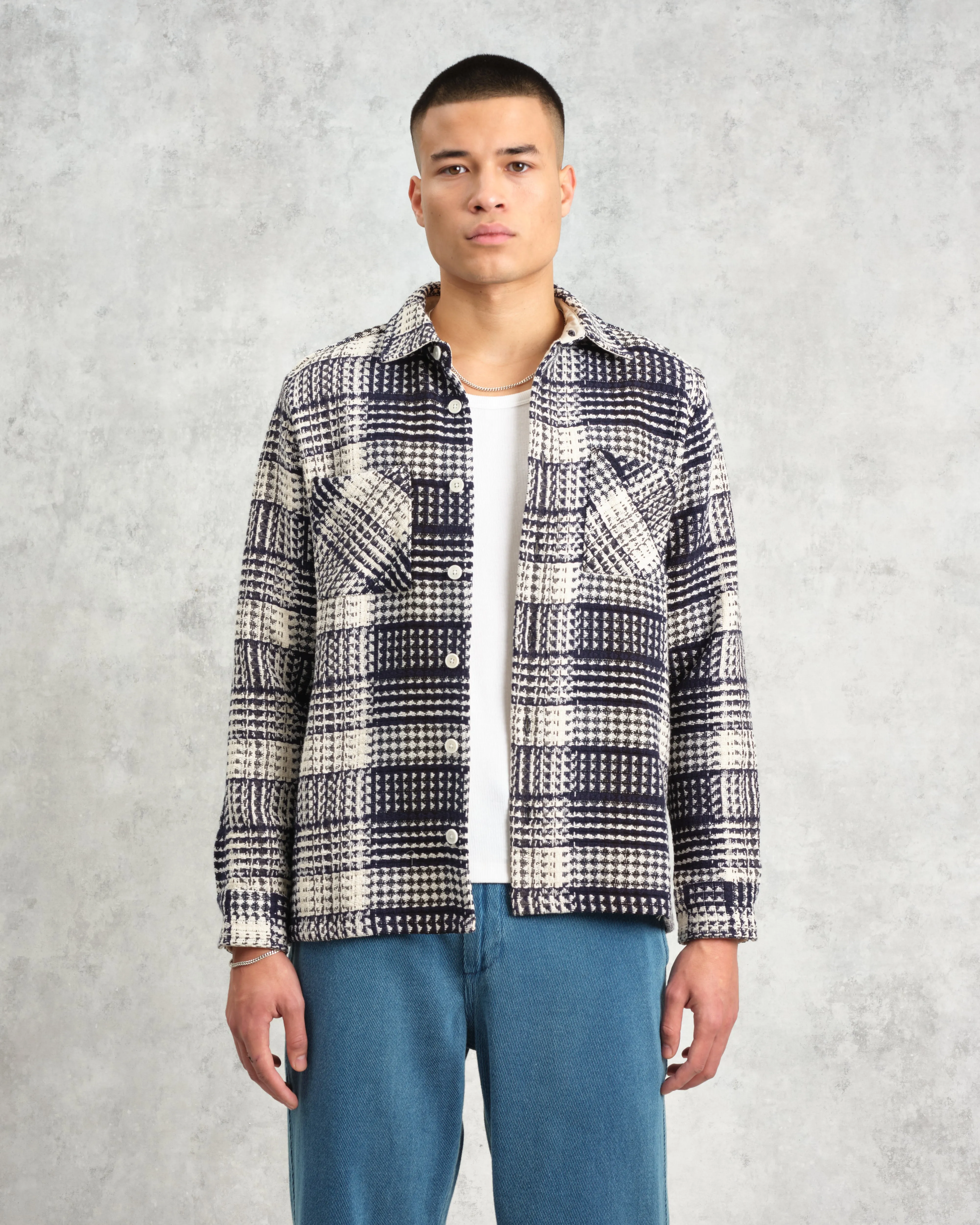 Whiting - Navy And Ecru Addle Check Overshirt sold by Wax London product image thumbnail 2