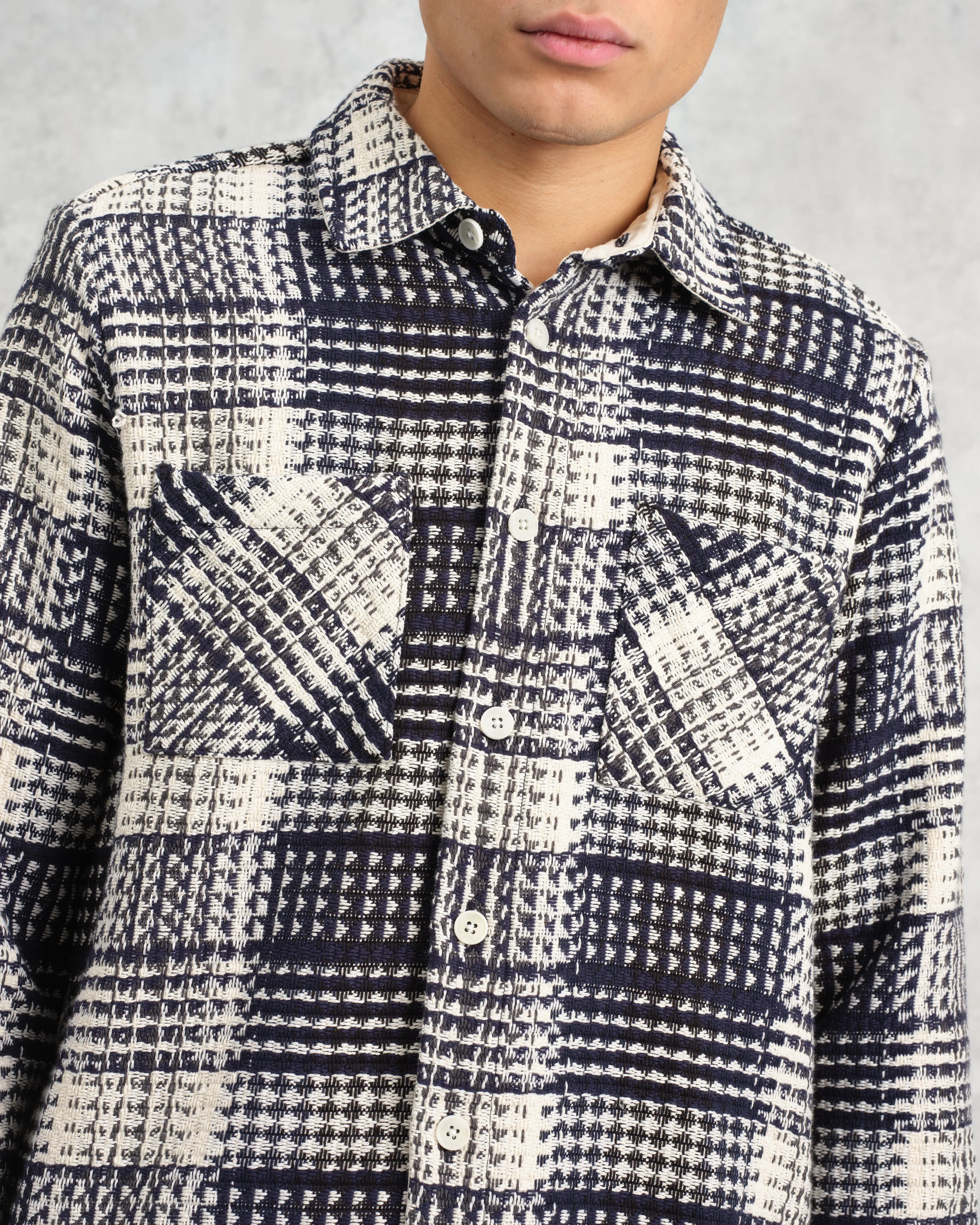 Whiting - Navy And Ecru Addle Check Overshirt sold by Wax London product image thumbnail 3