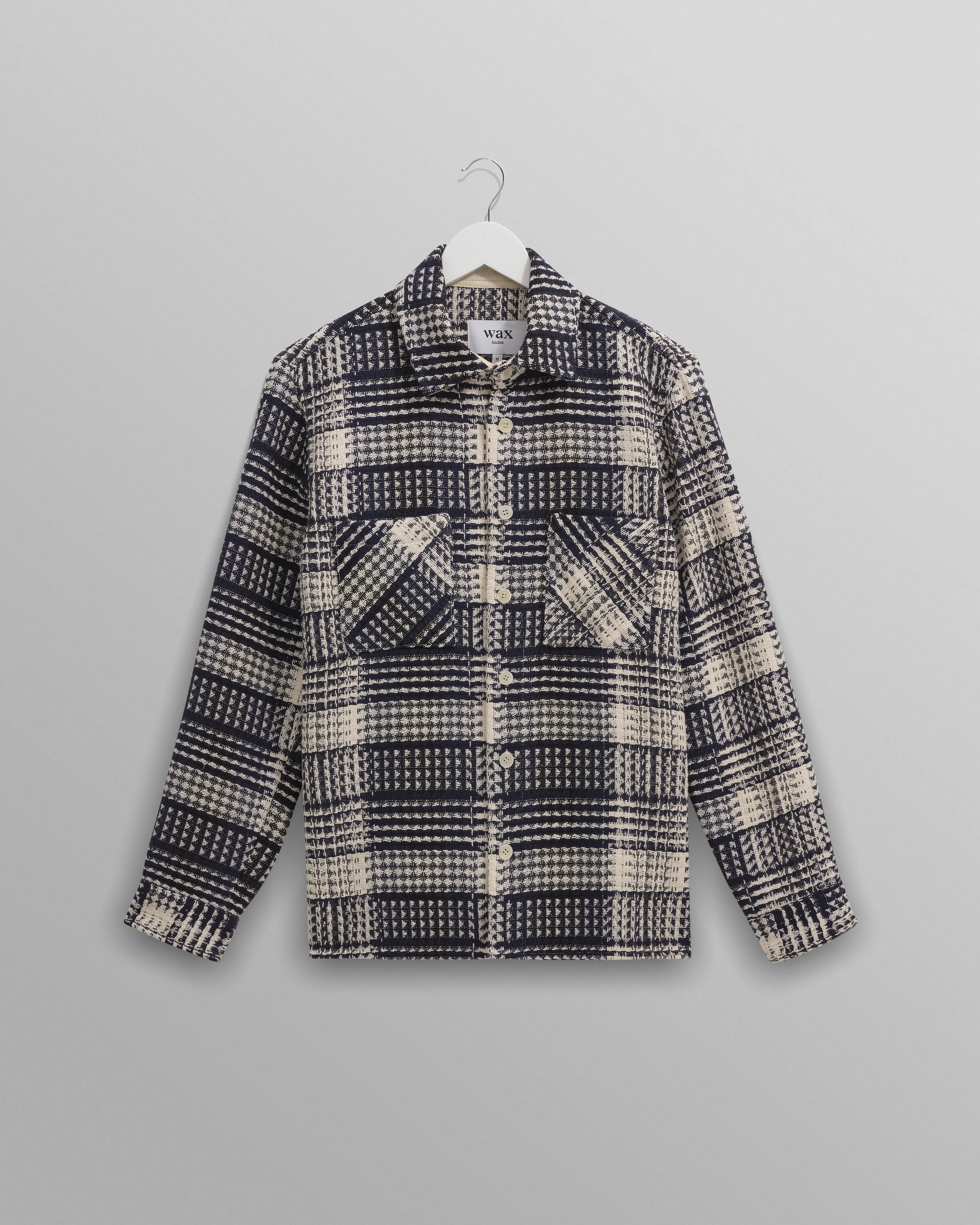 Whiting - Navy And Ecru Addle Check Overshirt sold by Wax London