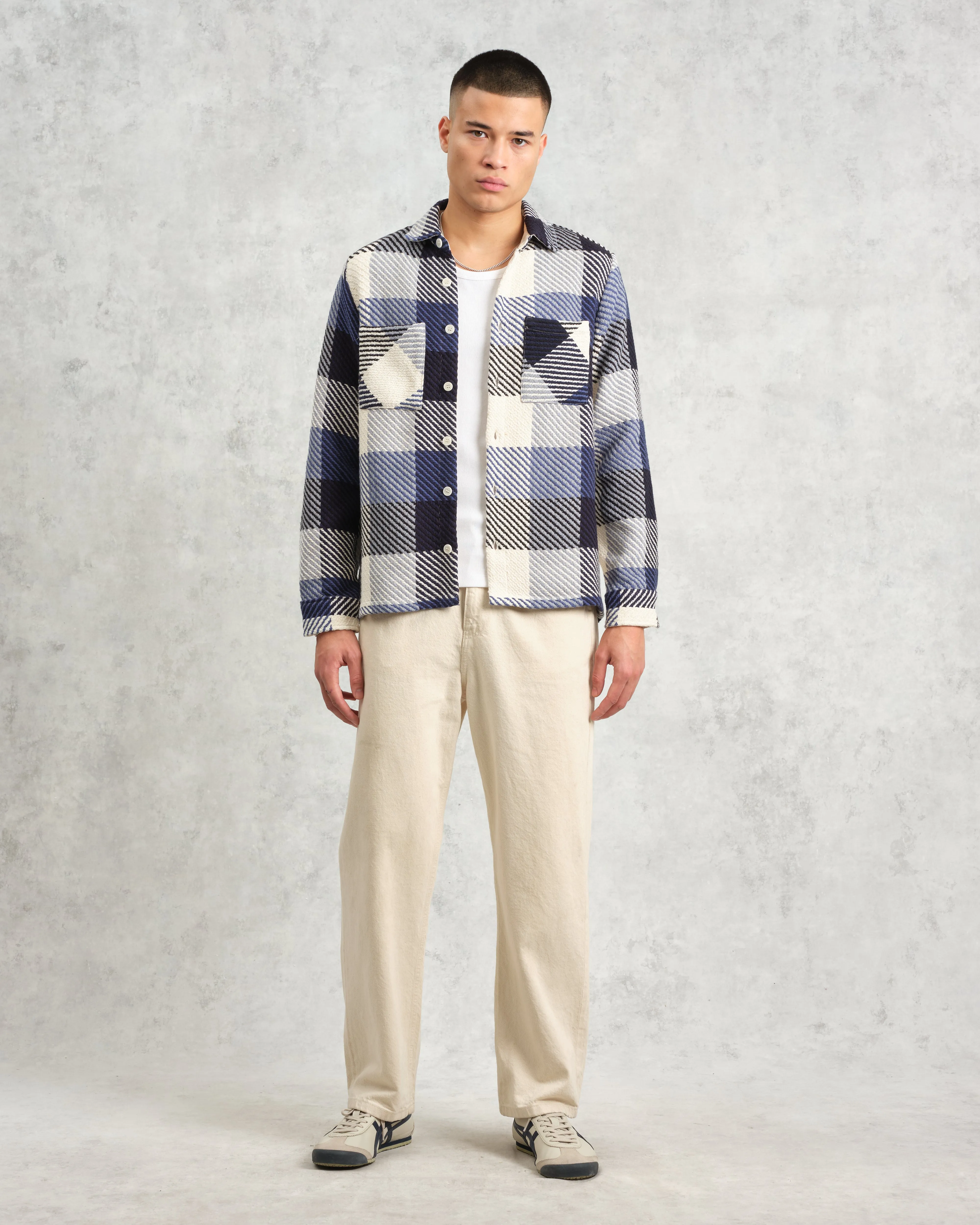 Whiting - Navy And Ecru Block Check Overshirt sold by Wax London product image thumbnail 4