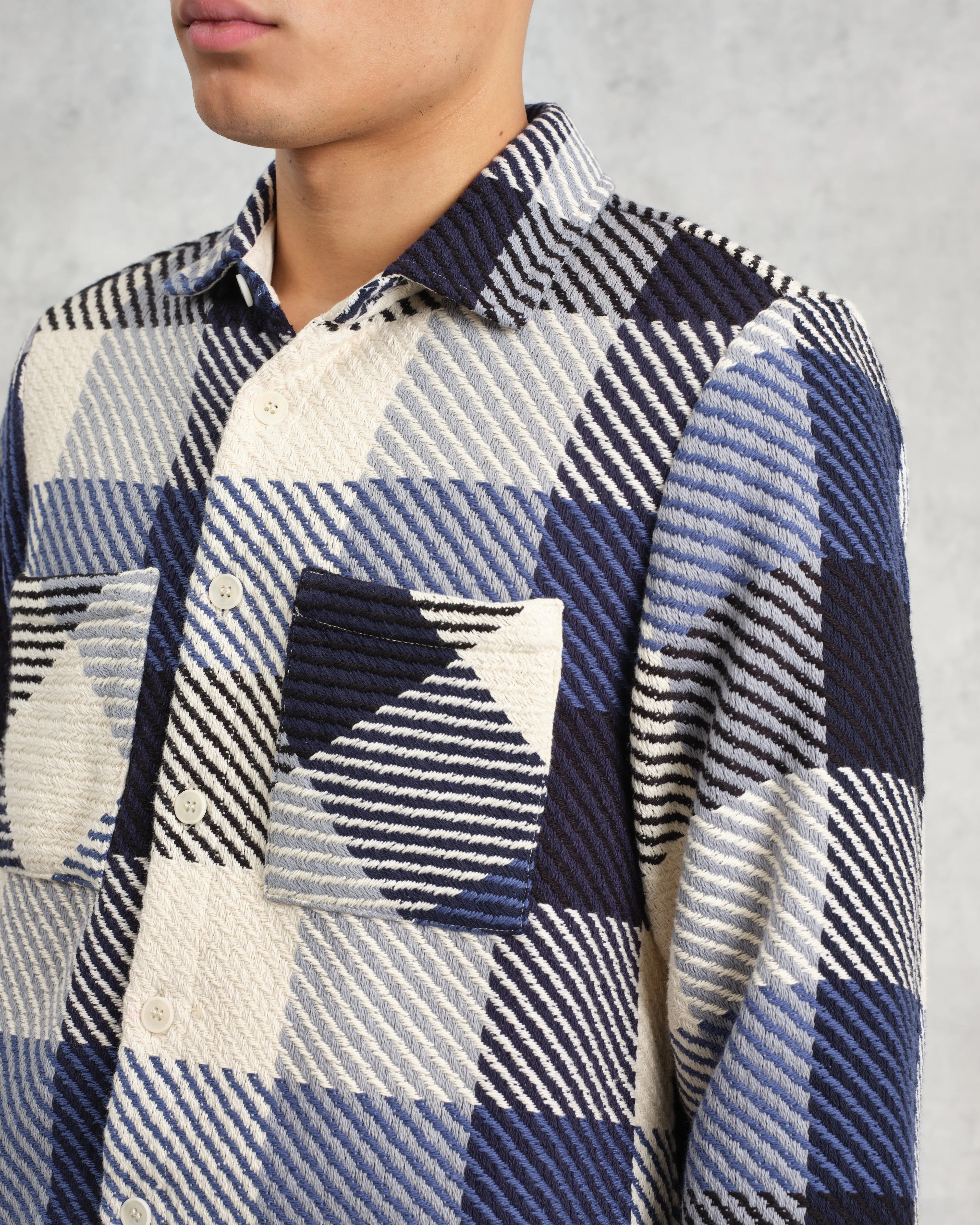 Whiting - Navy And Ecru Block Check Overshirt sold by Wax London product image thumbnail 3