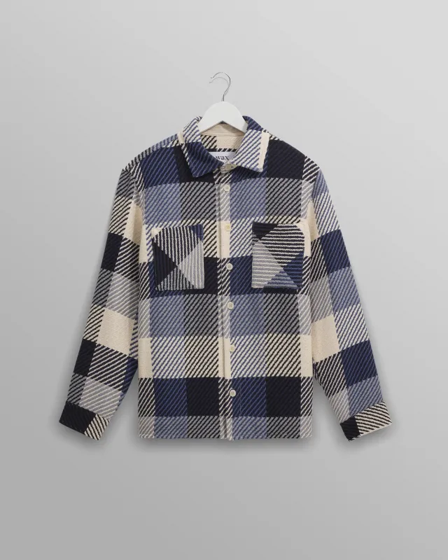 Whiting - Navy And Ecru Block Check Overshirt sold by Wax London