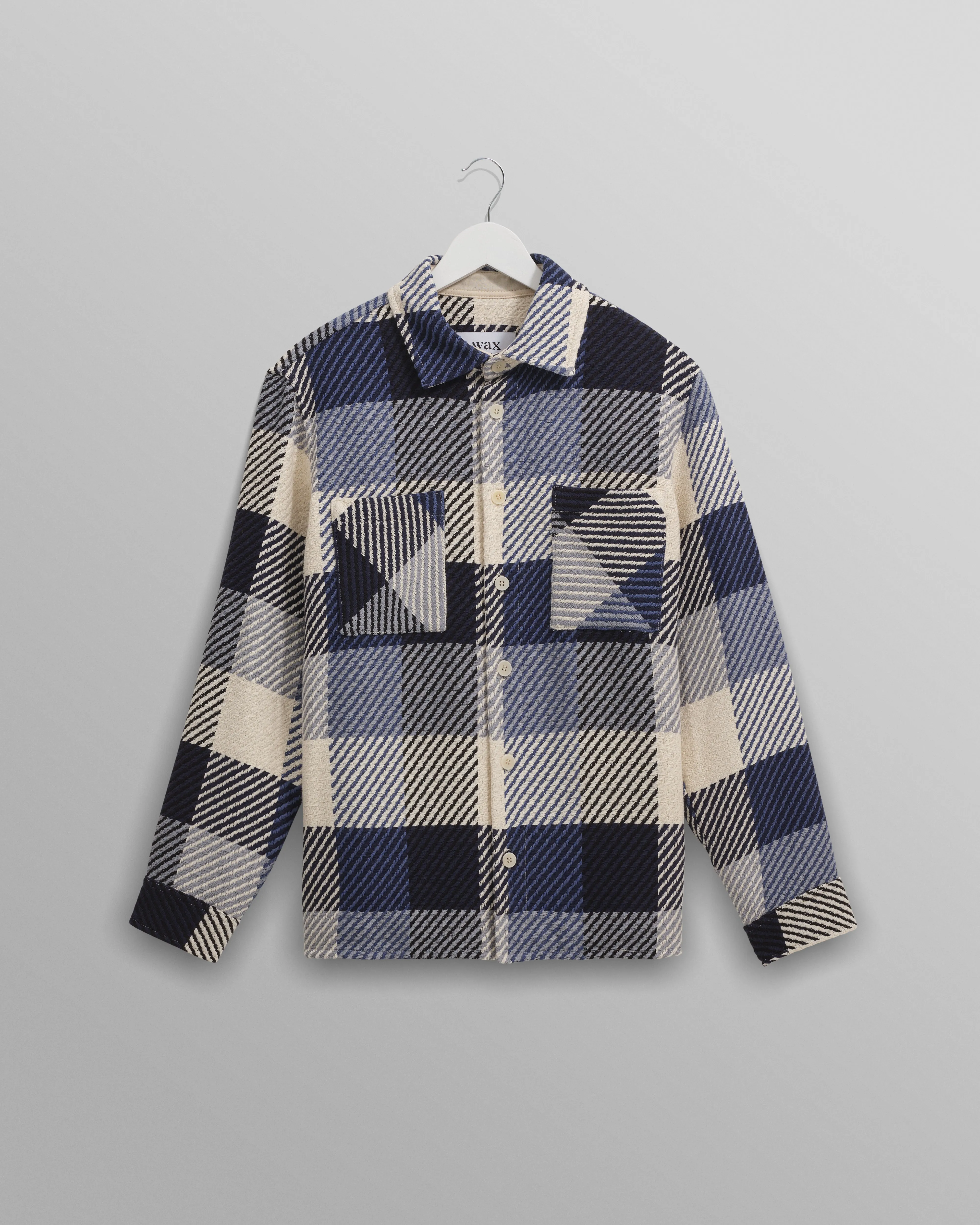 Whiting - Navy And Ecru Block Check Overshirt sold by Wax London