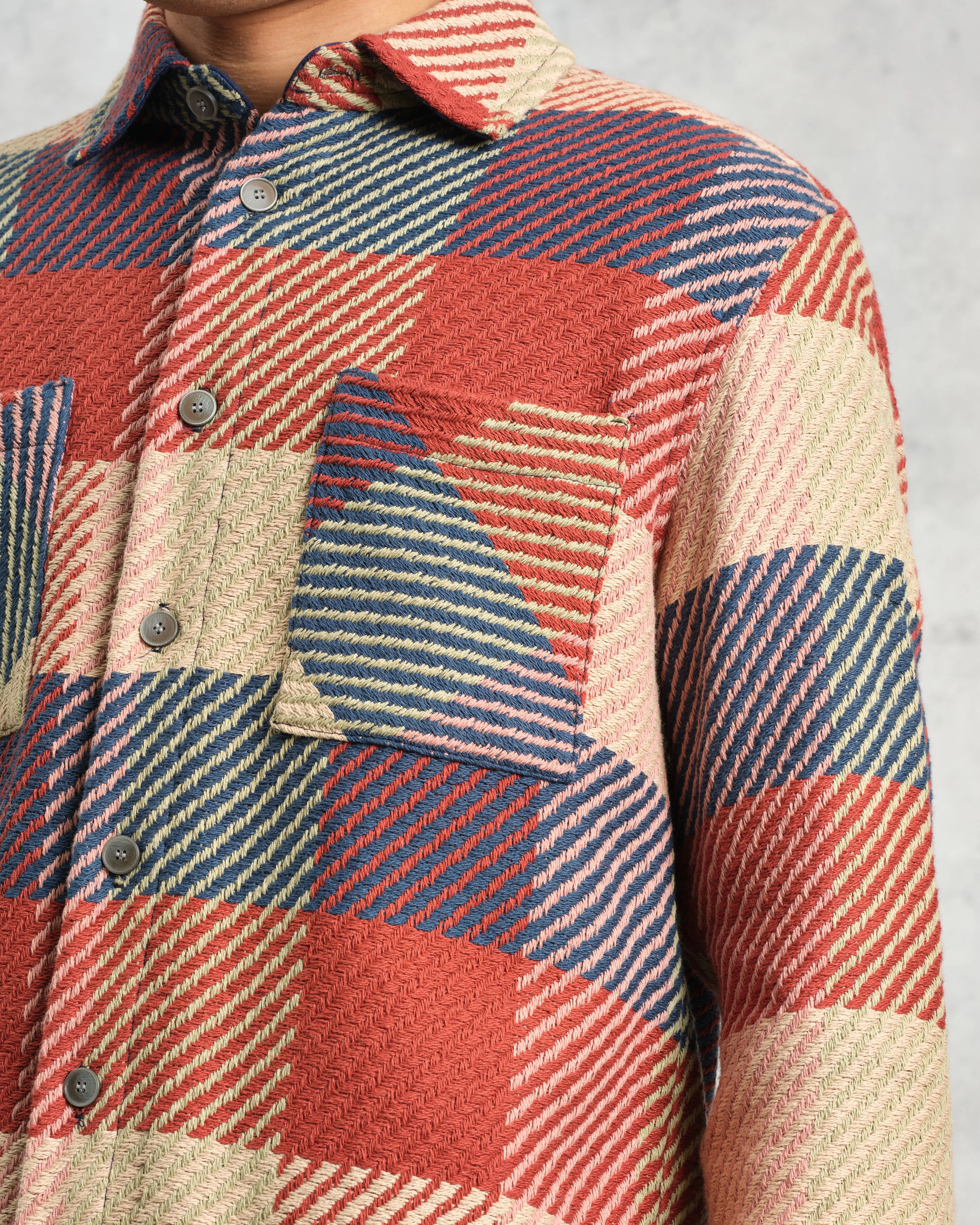 Whiting - Red And Multicolour Block Check Overshirt sold by Wax London product image thumbnail 3