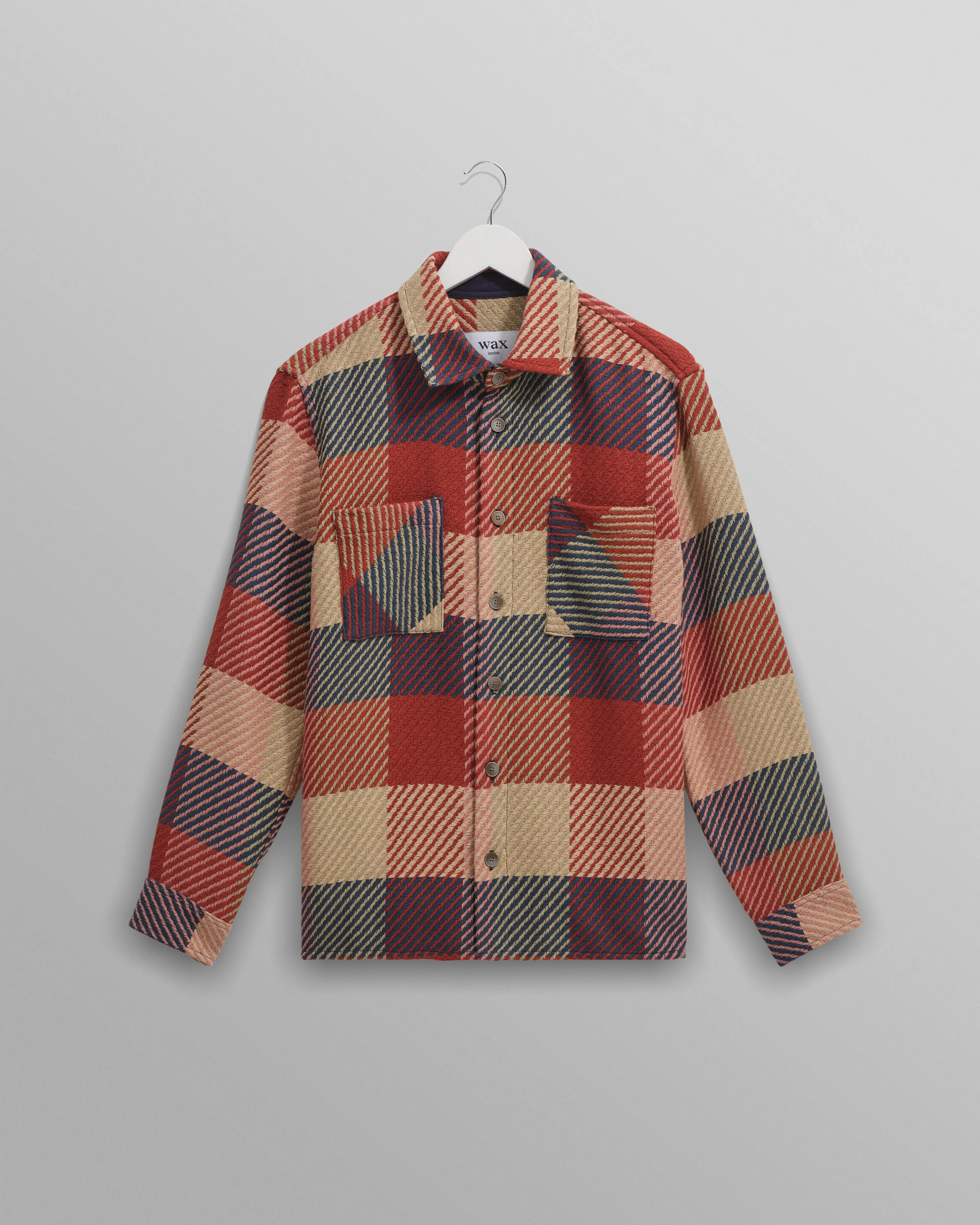 Whiting - Red And Multicolour Block Check Overshirt sold by Wax London