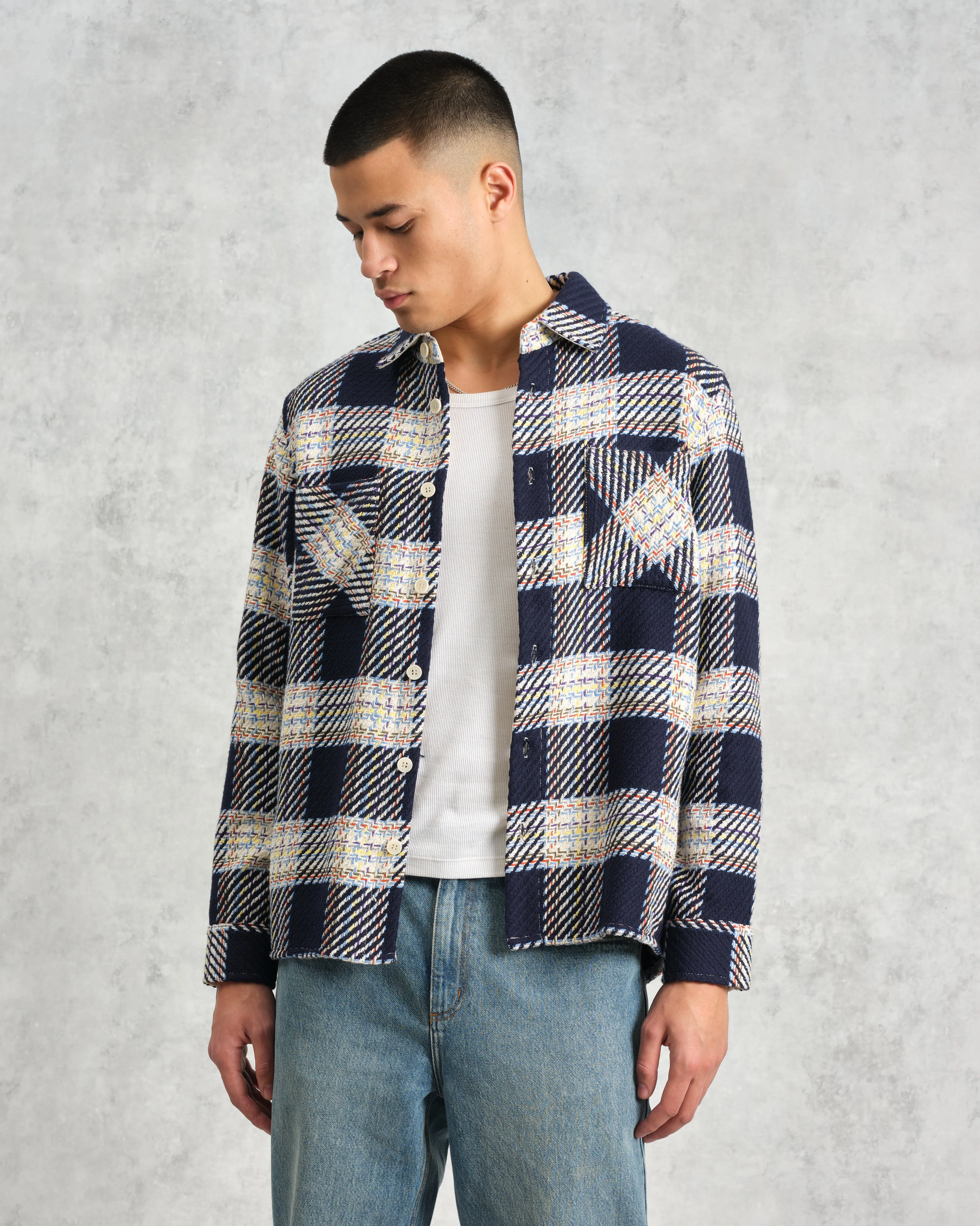 Whiting - Navy And Multicolour Hutton Check Overshirt sold by Wax London product image thumbnail 2