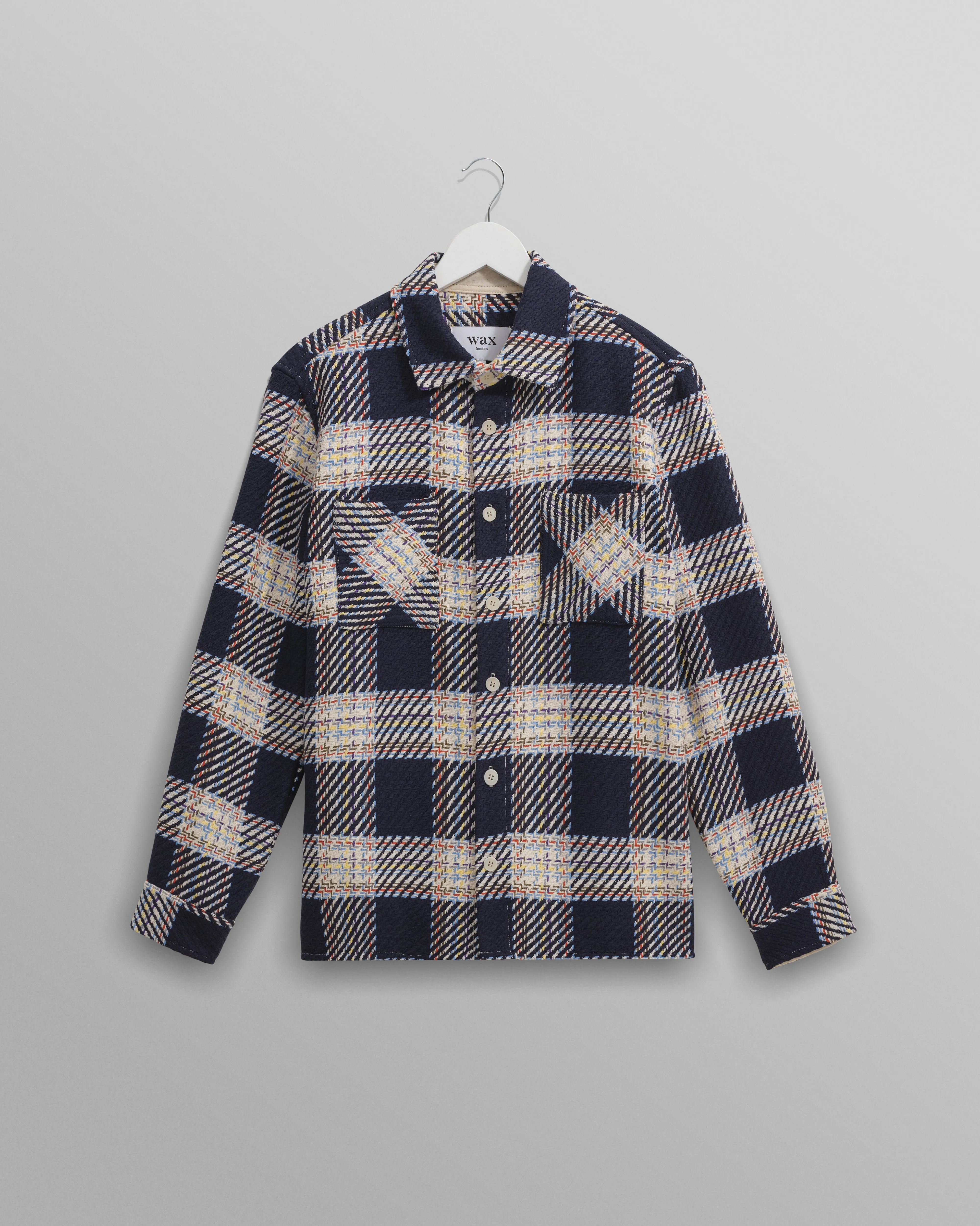 Whiting - Navy And Multicolour Hutton Check Overshirt sold by Wax London