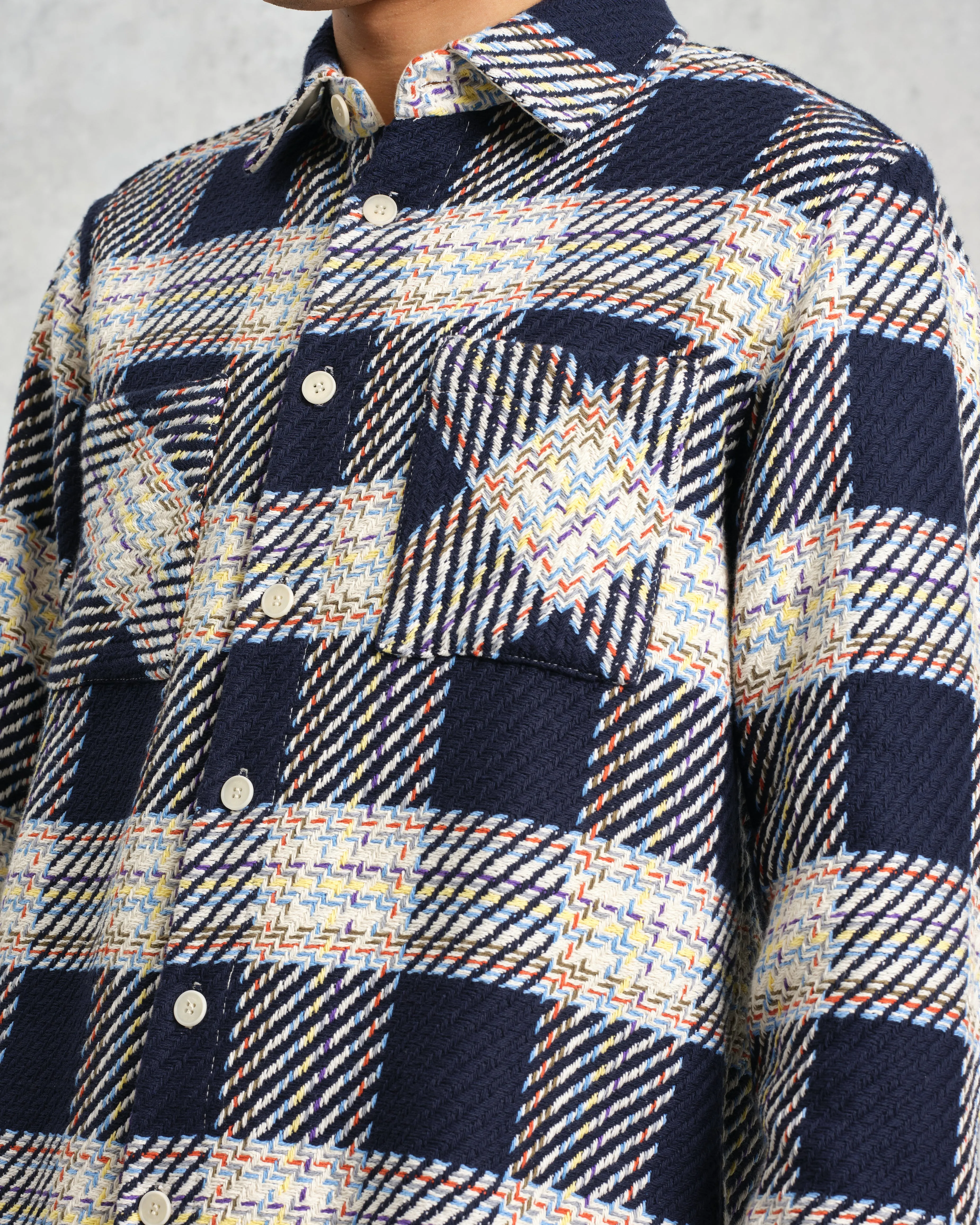 Whiting - Navy And Multicolour Hutton Check Overshirt sold by Wax London product image thumbnail 3