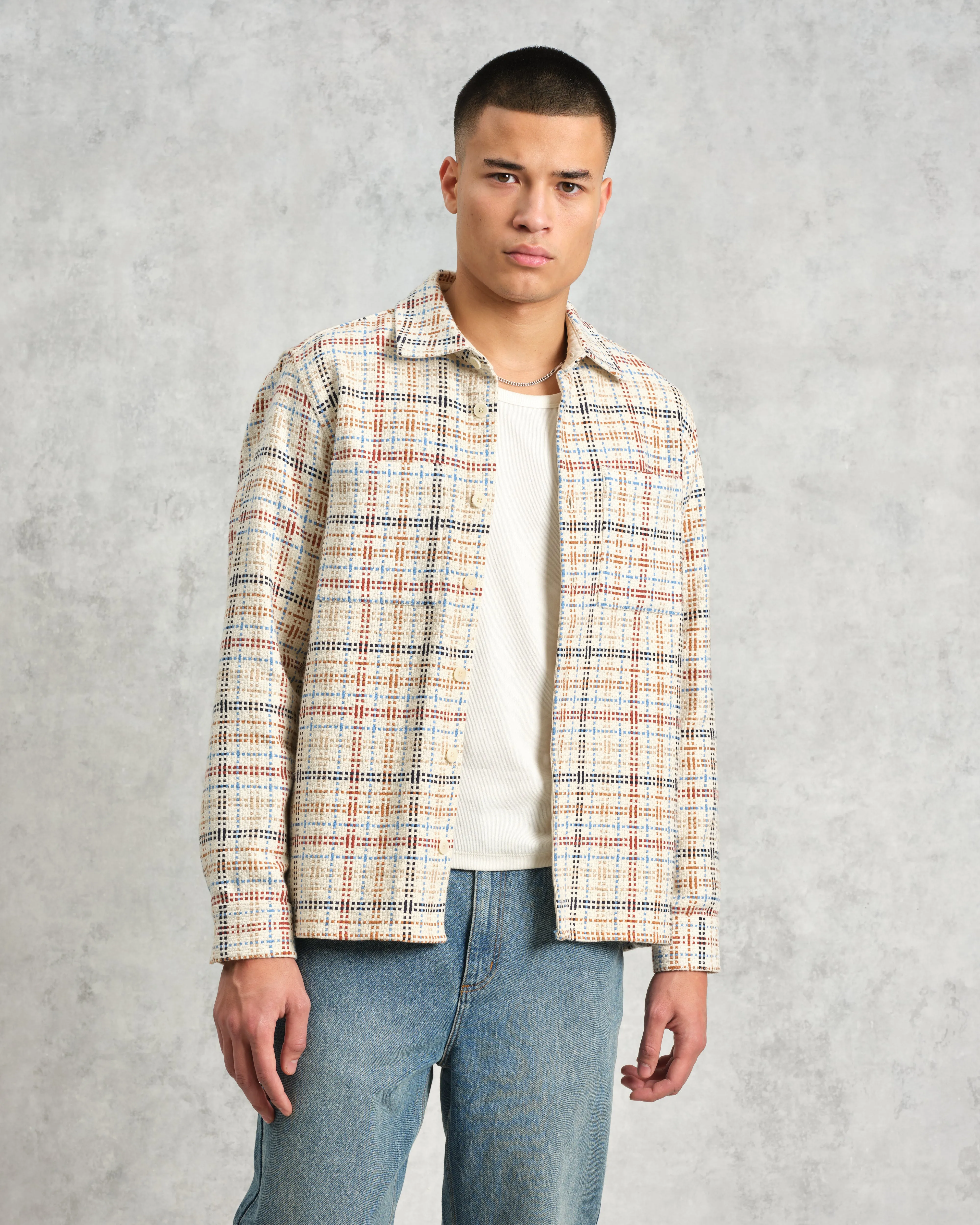 Whiting - Ecru And Multicolour Yard Check Overshirt sold by Wax London product image thumbnail 2